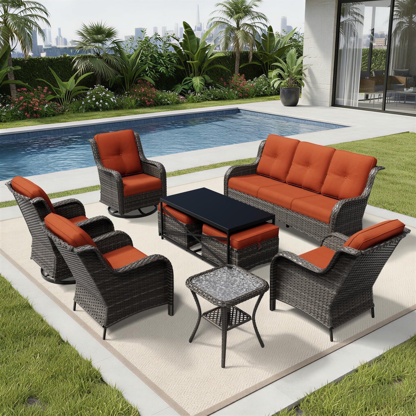 Joyside Patio Chairs Set of 2, Wicker Patio Furniture with High Back, Deep Seating, Wide Armrest, Thickened Cushions, Outdoor Rattan Furniture for Deck, Porch Use