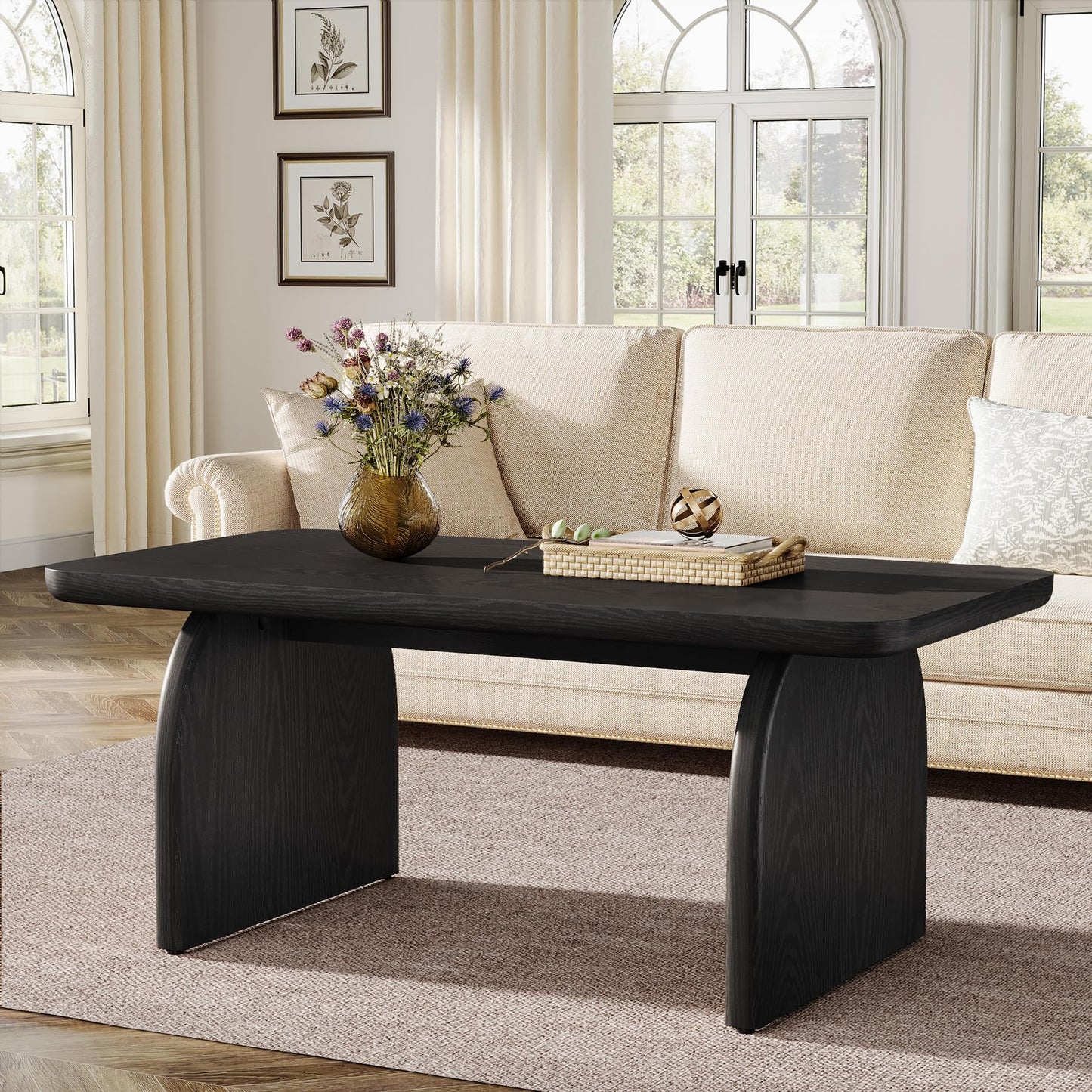 Tribesigns Rectangle Coffee Table, 47-Inch Wood Rectangular Living Room Table, Farmhouse Accent Center Low Cocktail Tea Table with Sturdy Base & Rounded Corners, Easy Assembly (Natural Brown)
