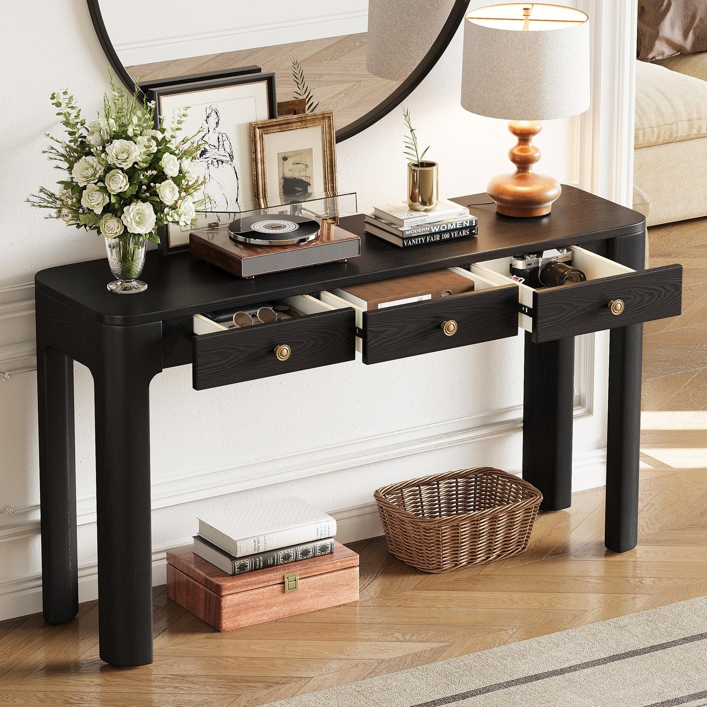 LKTART Solid Wood Console Table Sofa Tables with Drawers and Shelves Small Entryway Table for Living Room,Behind the Couch Table,Foyer(42" Espresso)