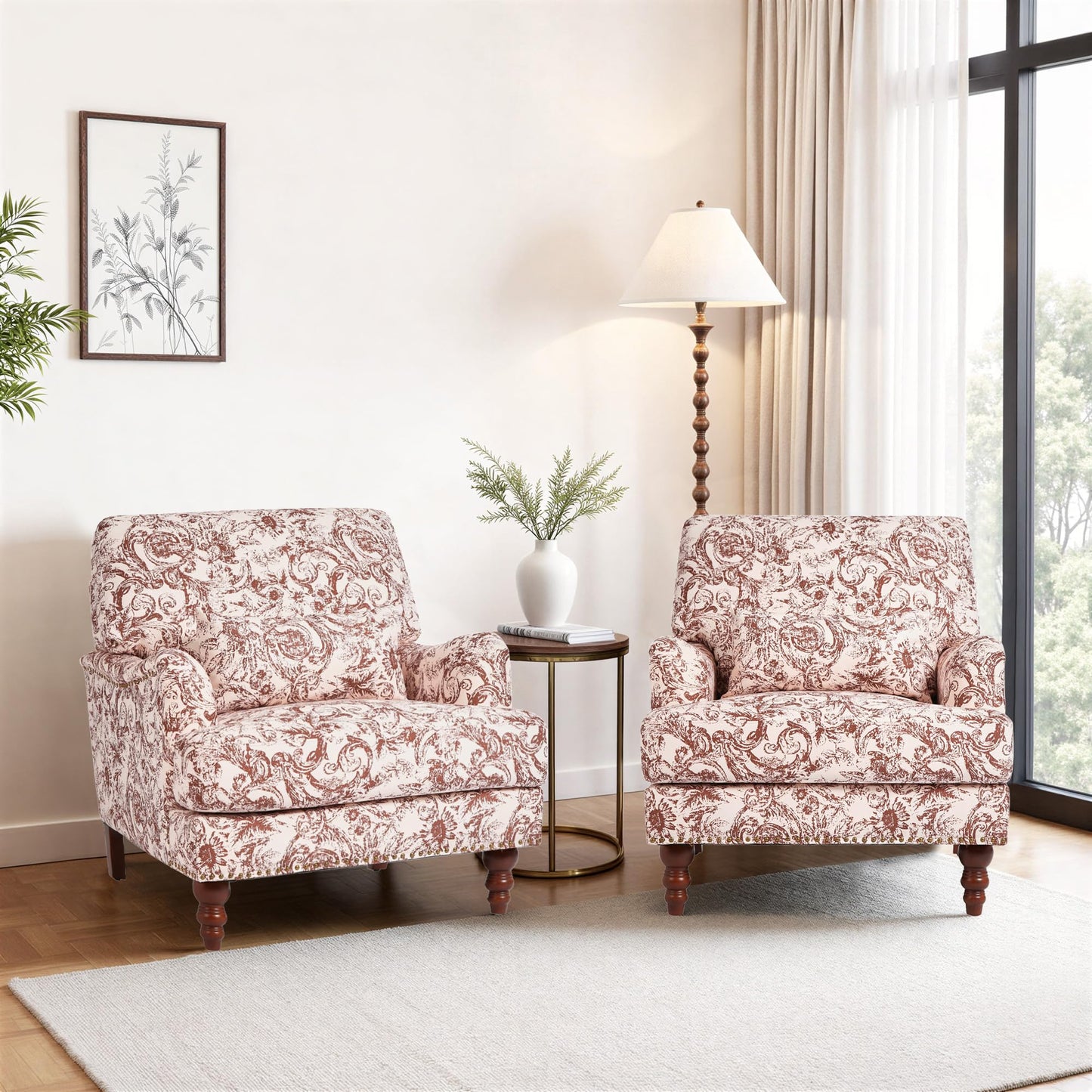 Accent Chair for Living Room, Upholstered Armchair with Nailhead Trim & Solid Wood Legs, Mid Century Modern Club Chair for Bedroom/Reading Room, Rococo Green