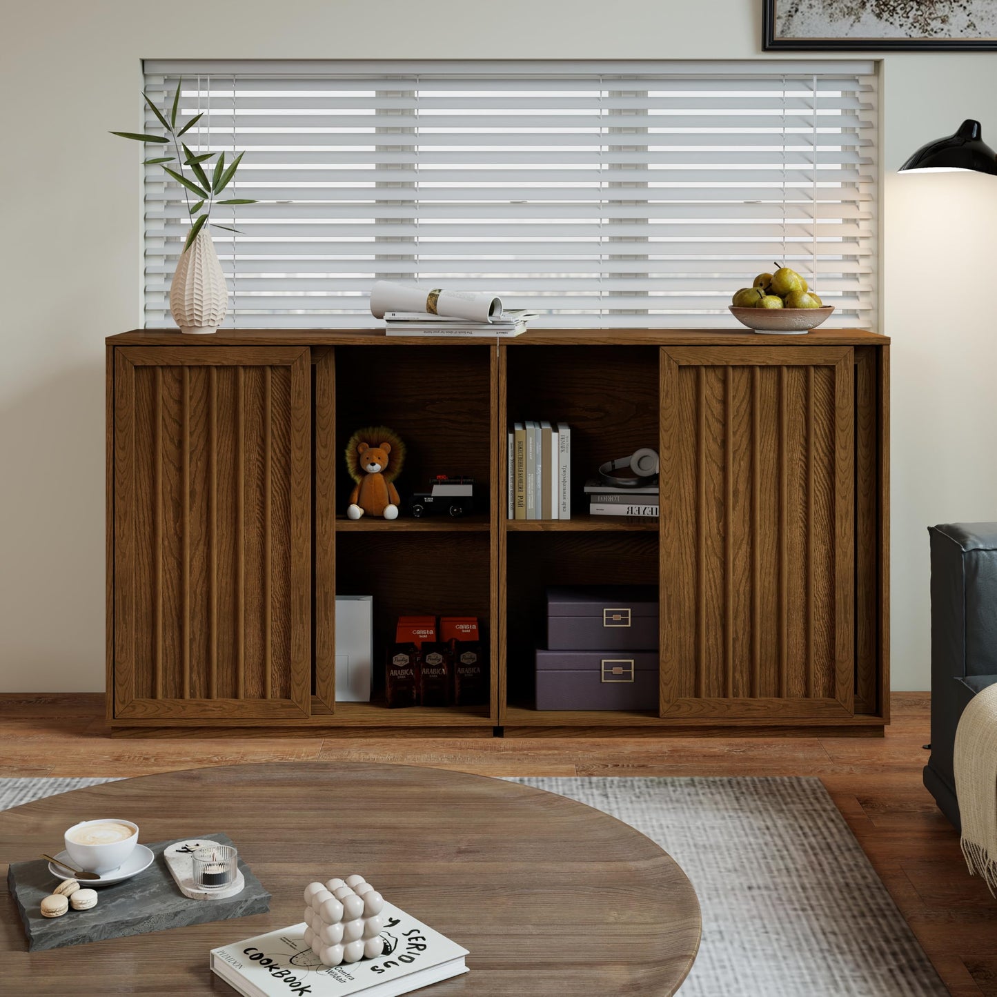 LKTART Mid Century Modern Sideboard Buffet Cabinet, Narrow Walnut Sideboard,Wood Storage Cabinet Credenza with 2 Doors for Living Room, Kitchen, Entryway, Hallway(9.25" D*39" L)