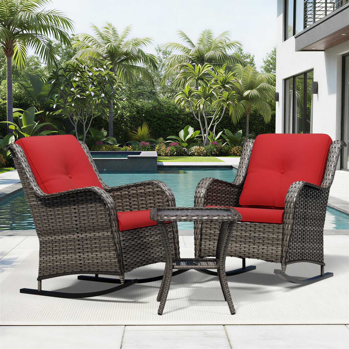 Joyside Patio Chairs Set of 2, Wicker Patio Furniture with High Back, Deep Seating, Wide Armrest, Thickened Cushions, Outdoor Rattan Furniture for Deck, Porch Use