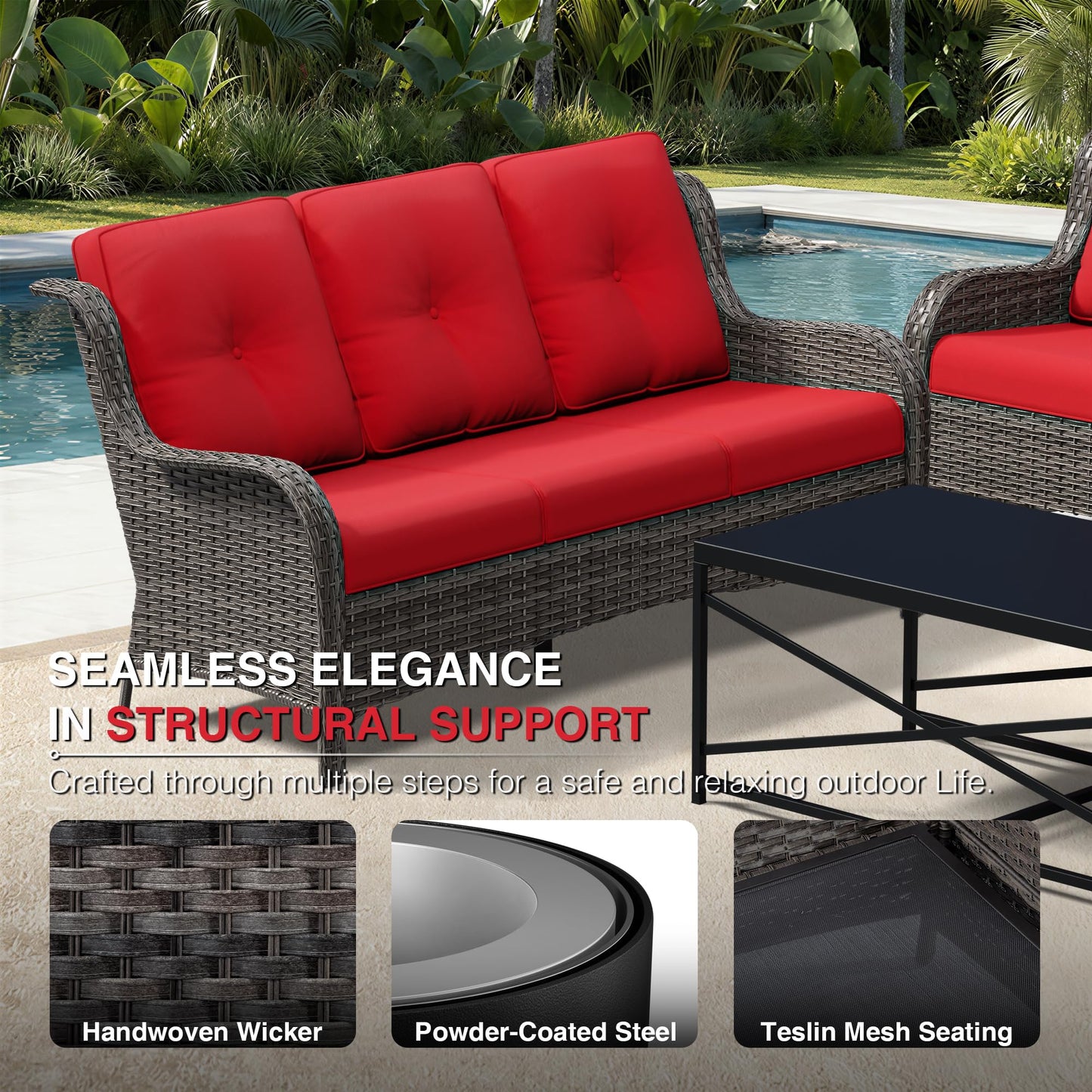 Joyside Outdoor Patio Couch, 3 Seater Outdoor Wicker Sofa with High Back, Deep Seating, Wide Armrest, Thickened Cushions, Patio Sofa for Deck, Porch Use