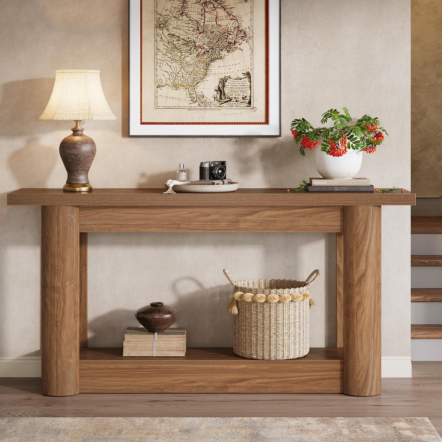 Tribesigns 63-Inch Farmhouse Console Table, 2-Tier Storage Sofa Table Behind The Couch, Narrow Long Entryway Furniture for Home Hallway, Entrance, Living Room, Brown