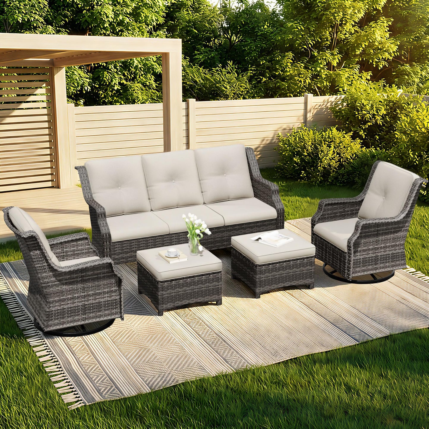 Outdoor Patio Loveseat, All-Weather 2-Seater Wicker Loveseat with Cushions, Outdoor Patio Love Seat Sofa for Garden, Balcony and Deck