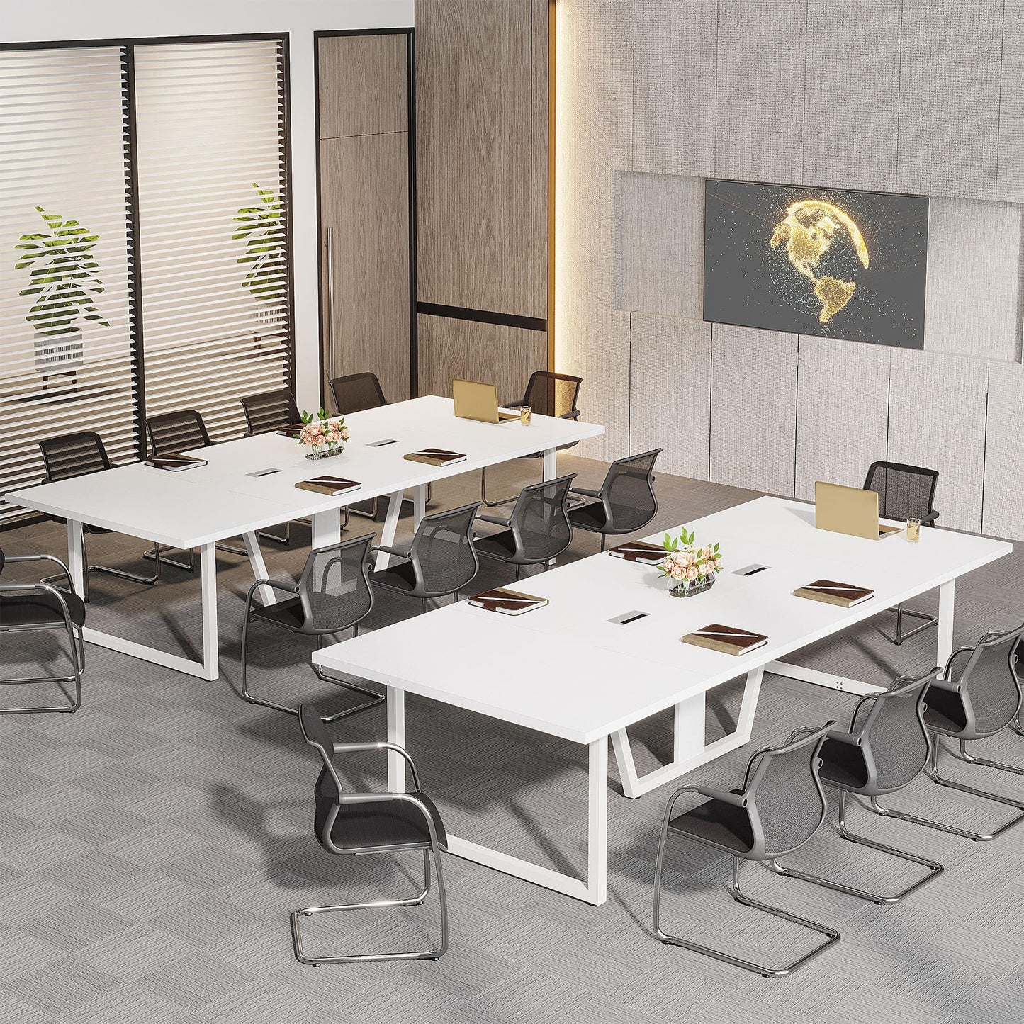 Tribesigns 8FT Conference Table, 94.49 L x 47.24 W x 29.53 H Inches Large Meeting Podcast Table for 10 People, Business Style Wooden Training Table with Strong Metal Frame for Office Conference