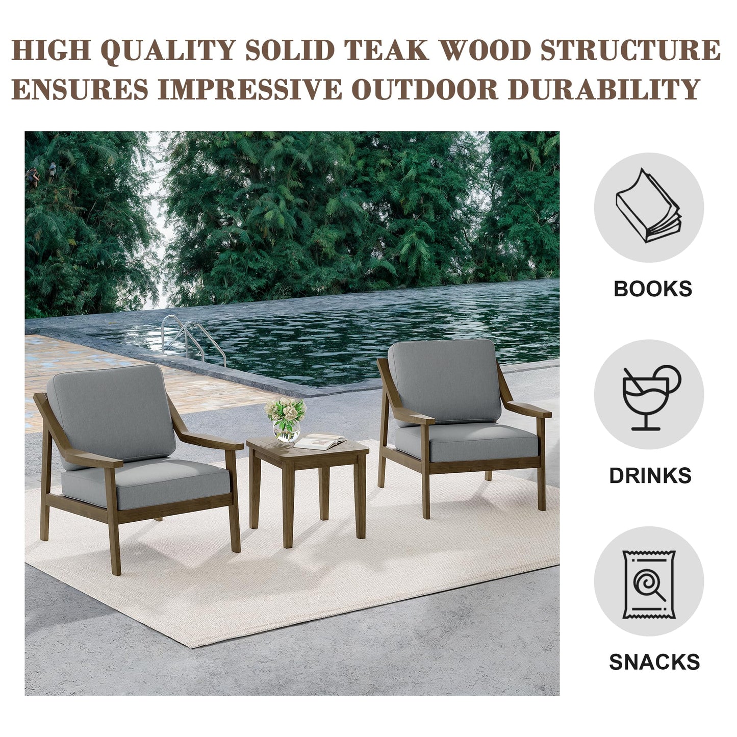 Outdoor Patio Furniture Set, 2 Piece Outdoor Patio Sofa Armchairs with Washable Thick Cushions, All-Weather Solid Wood Patio Bistro Set for Porch, Balcony, Natural Frame & Beige Cushion