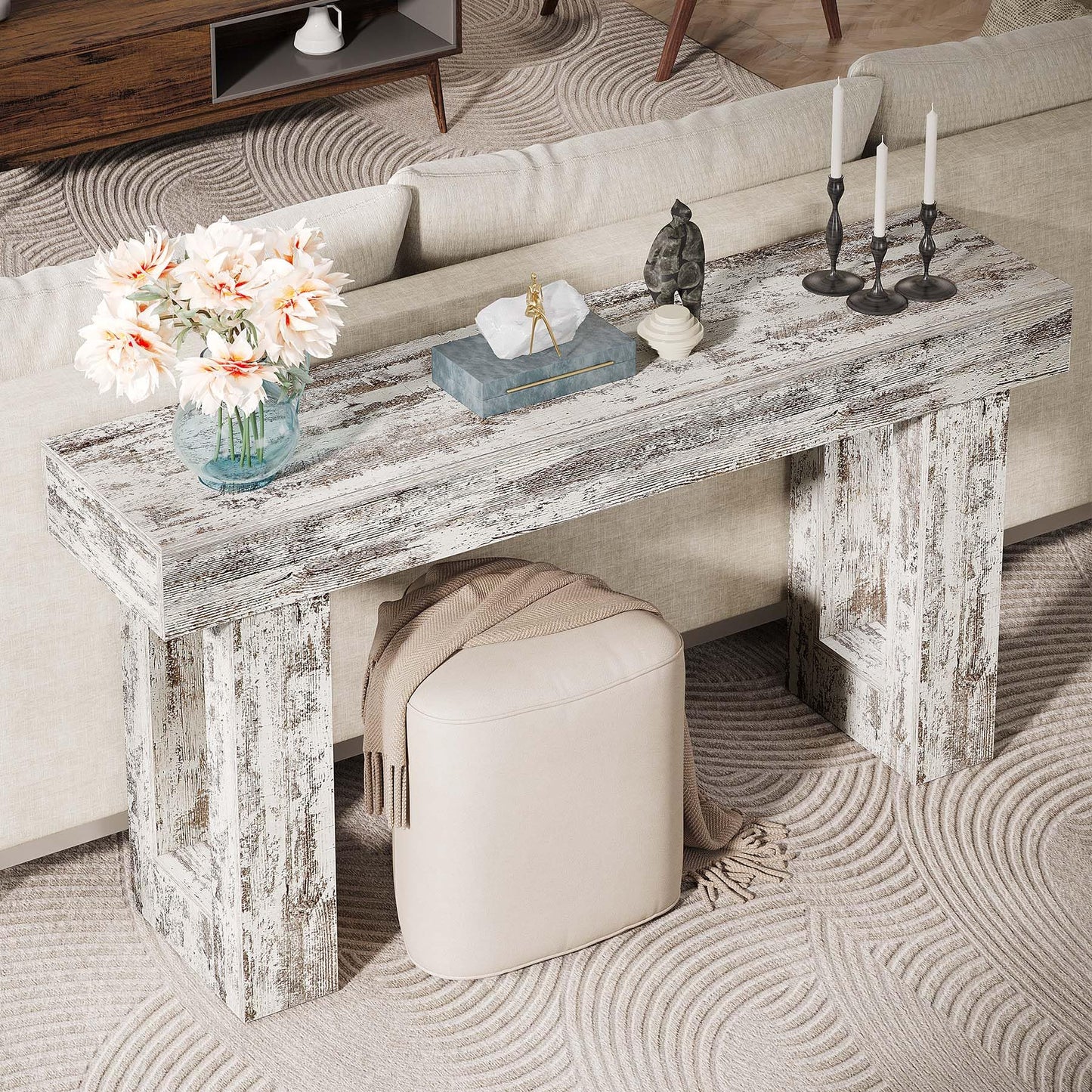 Tribesigns 63-Inch Long Console Table, Wooden Rectangular Sofa Table Behind The Couch, Farmhouse Entryway Table for Entrance, Hallway, Living Room (Natural)