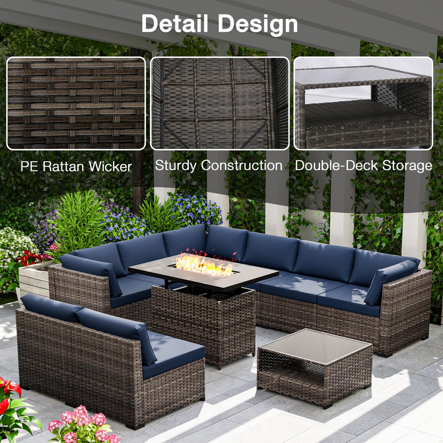 Joyside 5-Piece Patio Furniture Set, Rattan Outdoor Sectional Wicker Patio Conversation Set with Cushions and Coffee Table
