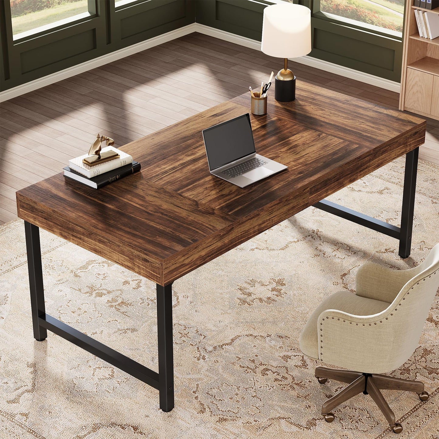 Tribesigns 55" Industrial Executive Desk for Home Office, Rustic Simple Computer Laptop Desk with Strong Metal Legs, Study Writing Table Business Workstation, Small Conference Table