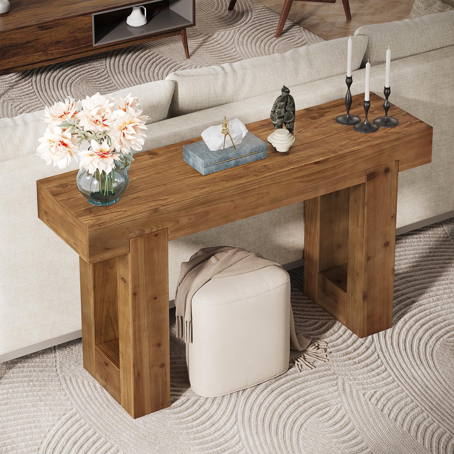 Tribesigns 63-Inch Long Console Table, Wooden Rectangular Sofa Table Behind The Couch, Farmhouse Entryway Table for Entrance, Hallway, Living Room (Natural)