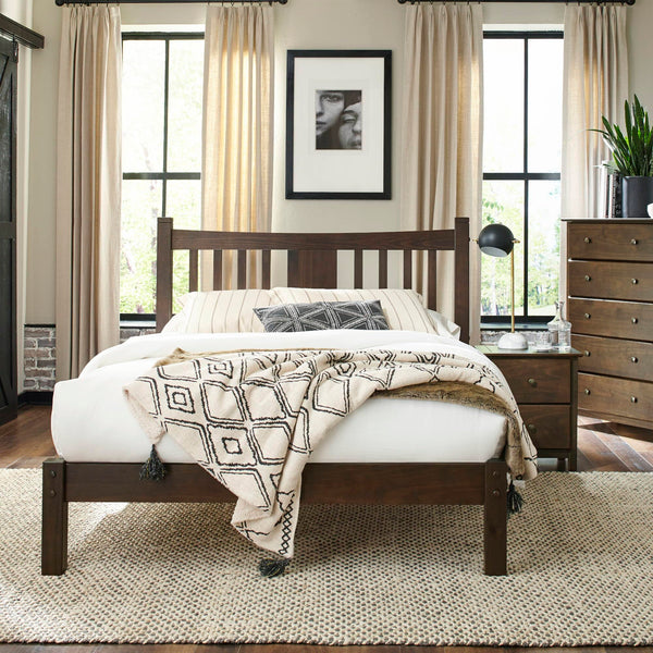Grain Wood Furniture Shaker Solid Wood Slat Platform Bed, Queen Size, Walnut Finish, Wood Bed Frame
