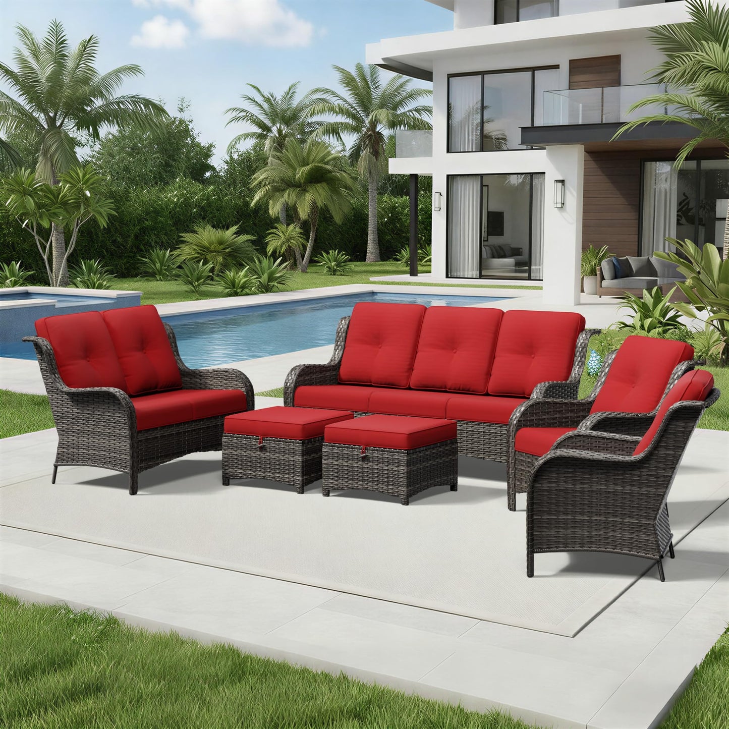 Joyside Patio Chairs Set of 2, Wicker Patio Furniture with High Back, Deep Seating, Wide Armrest, Thickened Cushions, Outdoor Rattan Furniture for Deck, Porch Use