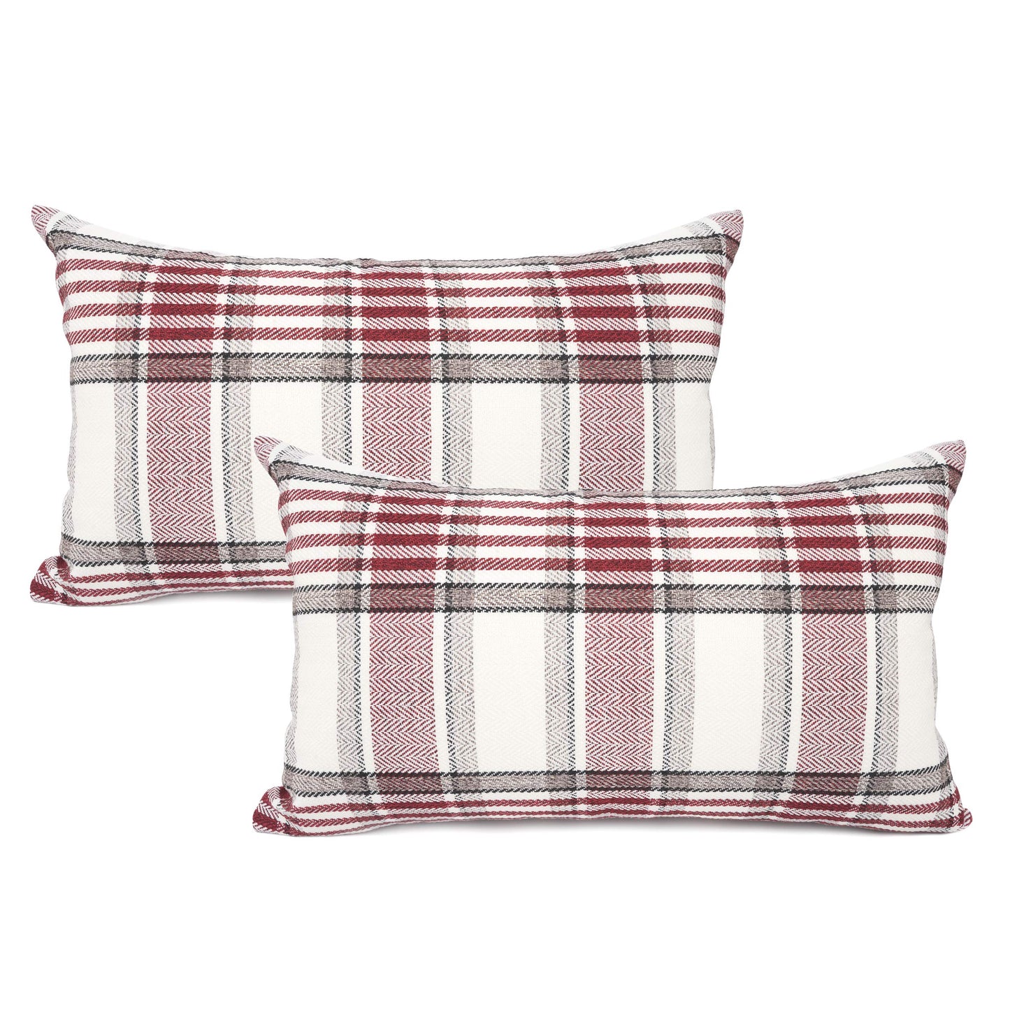 YOUR SMILE Retro Farmhouse Outdoor Buffalo Tartan Chequer Plaid Cotton Linen Decorative Throw Pillow Case Cushion Cover Pillowcase for Sofa 18 x 18 Inch, Set of 2, Khaki/Stripe