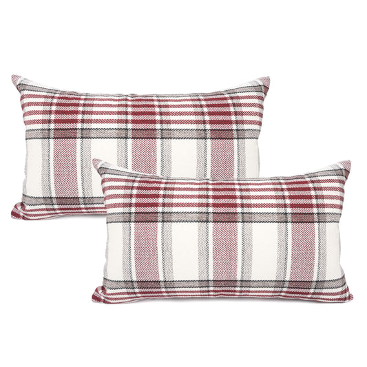 YOUR SMILE Retro Farmhouse Outdoor Buffalo Tartan Chequer Plaid Cotton Linen Decorative Throw Pillow Case Cushion Cover Pillowcase for Sofa 18 x 18 Inch, Set of 2, Khaki/Stripe