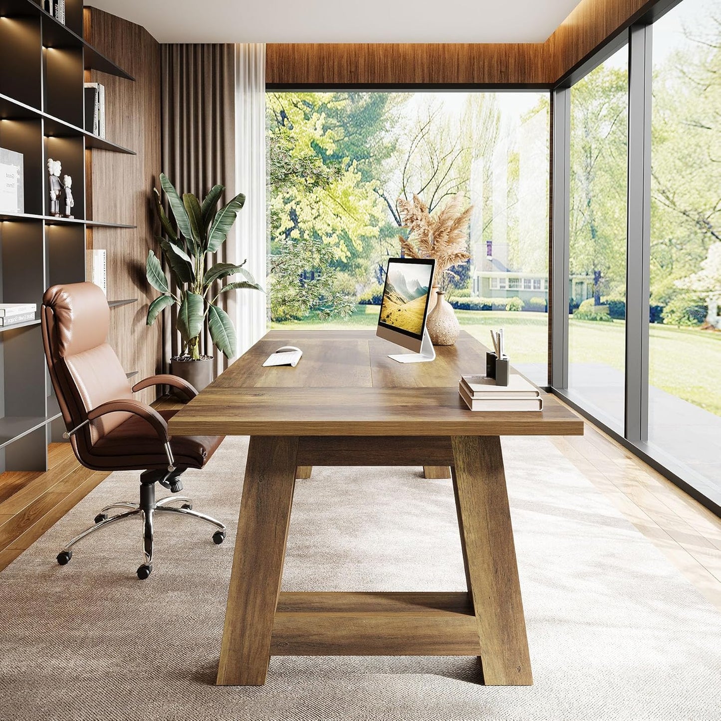 Tribesigns 62.6" Executive Desk, Large Office Computer Desk with Thickened Frame, Modern Simple Workstation Writing Table Business Furniture for Home Office, Rustic Brown