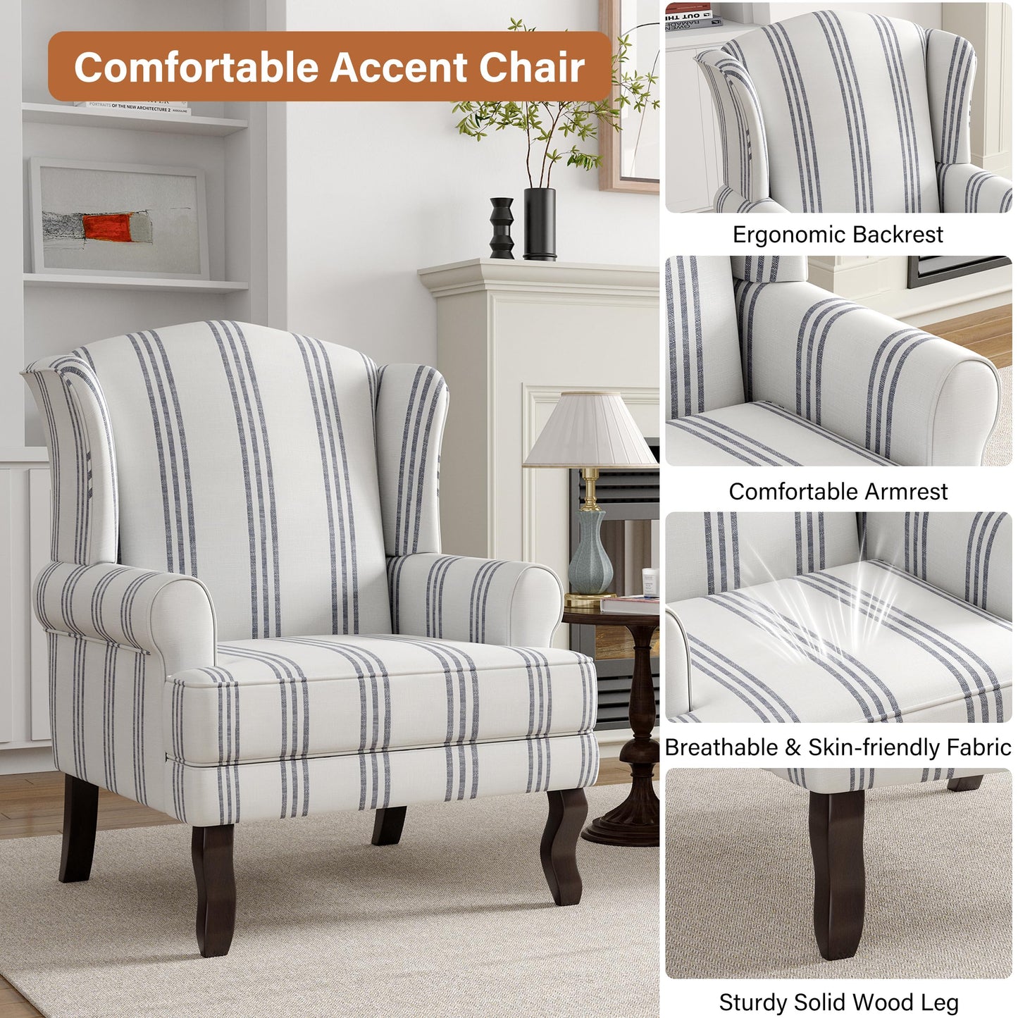 High Back Accent Chair, Comfy Upholstered Fabric Armchair for Living Room, Mid Century Modern Club Accent Chair with Curved Armrests and Solid Legs, Single Sofa Reading Chair for Bedroom, Cranberry
