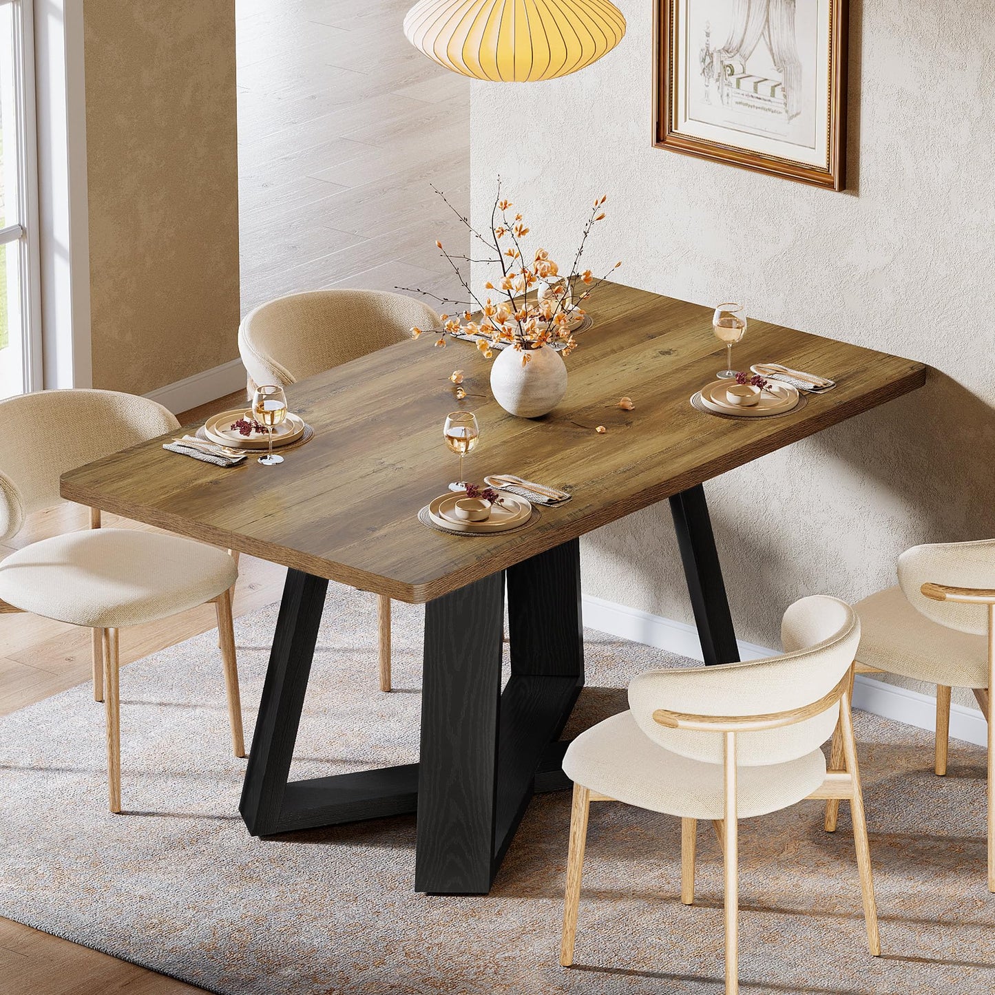 Tribesigns 47-Inch Dining Table for 4 People, Modern Kitchen Table with Wooden Legs, Dinner Table for Kitchen, Dining Room, Small Space, White and Brown