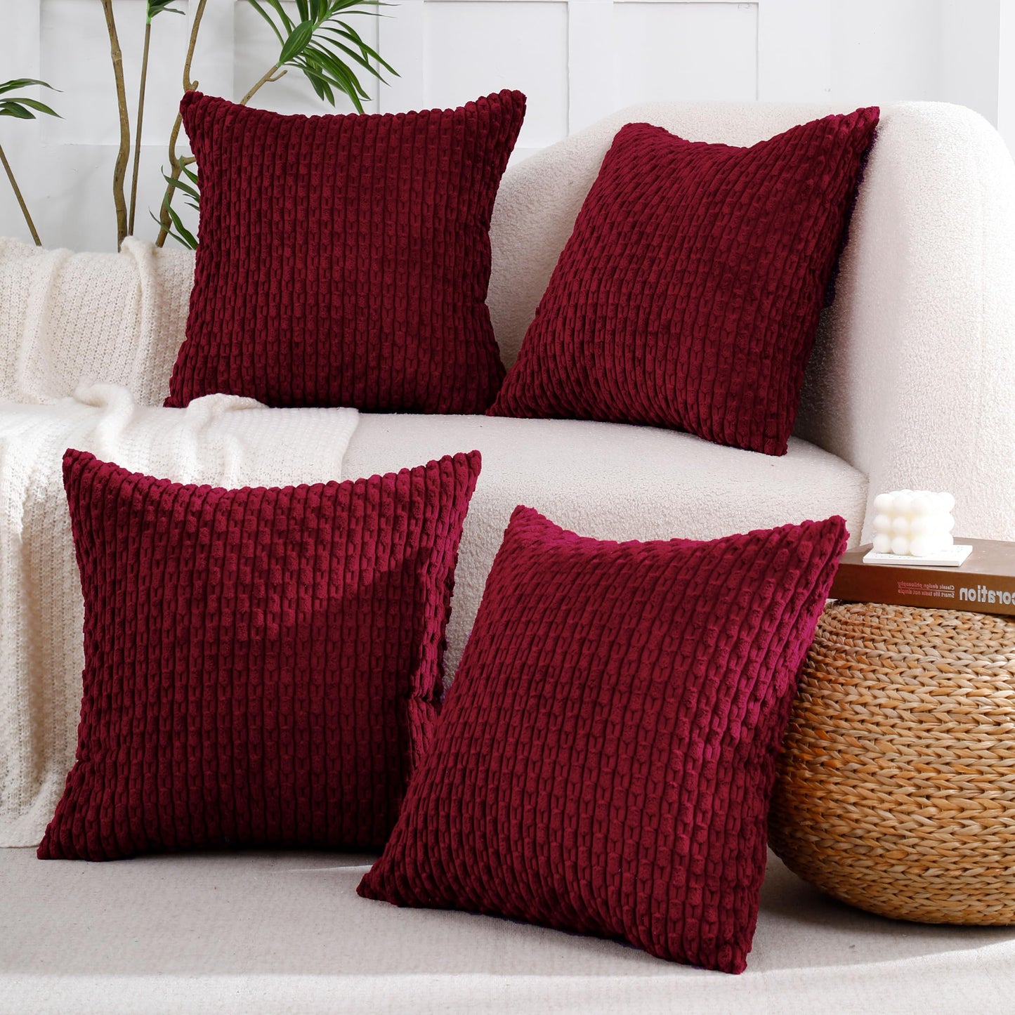 VAKADO Couch Throw Pillow Covers 16x16 Set of 4 Decorative Neutral Corduroy Boho Rustic Farmhouse Cushion Case Square for Home Decor Sofa Living Room Bed