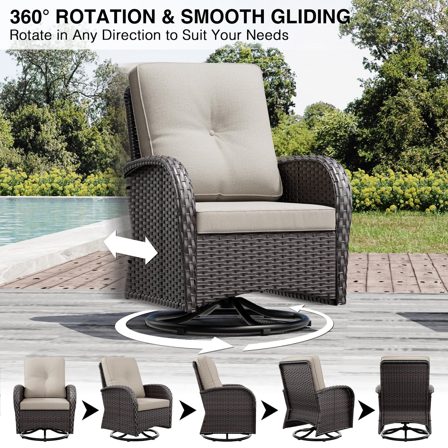 Joyside Wicker Patio Chairs Set of 2, Rattan Outdoor Furniture with Thickened Cushions, High Back, Deep Seating, Wide Armrest, Outdoor Chairs for Porch, Deck