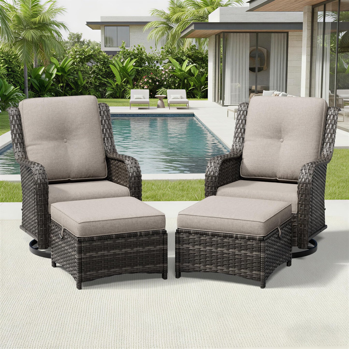 Joyside Patio Chairs Set of 2, Wicker Patio Furniture with High Back, Deep Seating, Wide Armrest, Thickened Cushions, Outdoor Rattan Furniture for Deck, Porch Use