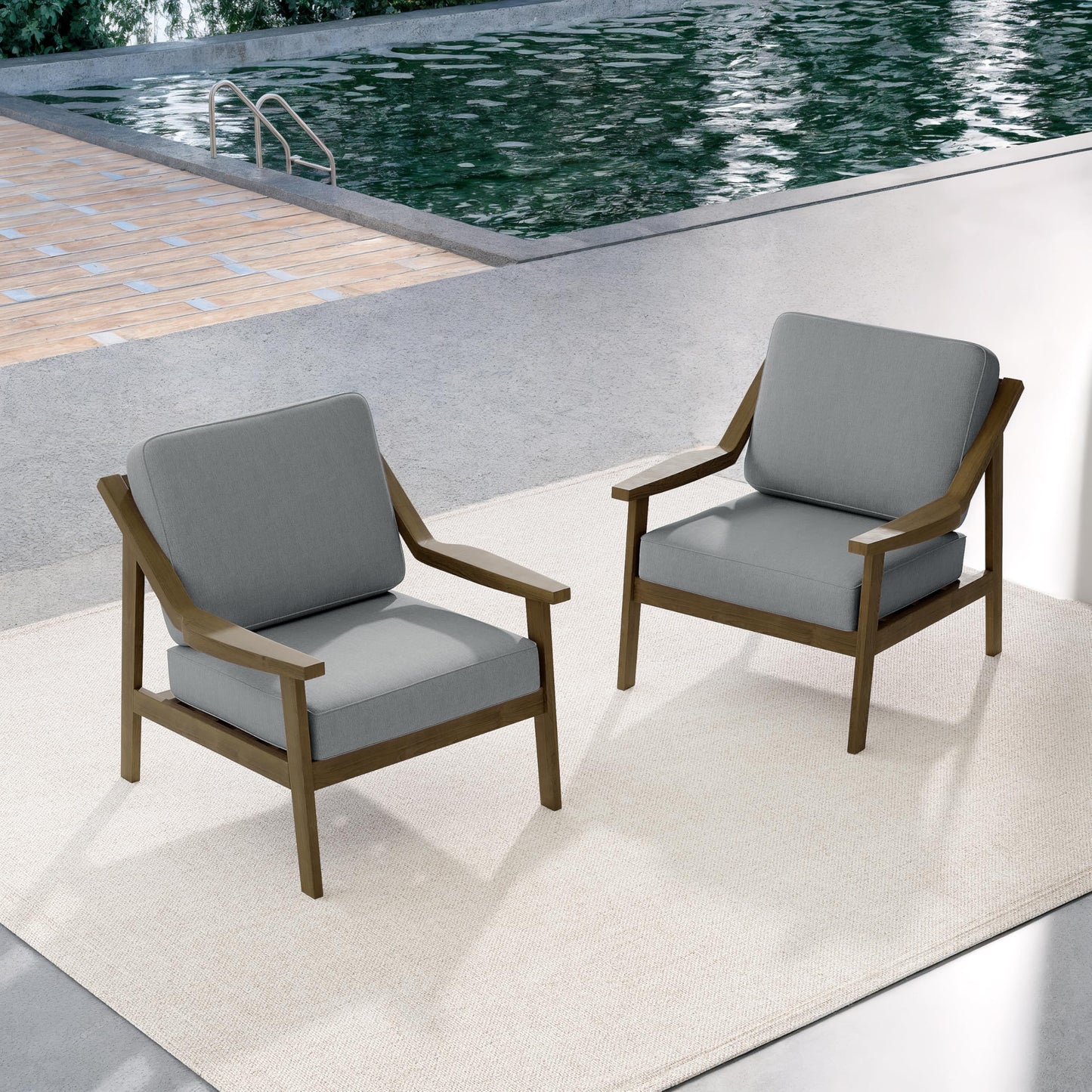 Outdoor Patio Furniture Set, 2 Piece Outdoor Patio Sofa Armchairs with Washable Thick Cushions, All-Weather Solid Wood Patio Bistro Set for Porch, Balcony, Natural Frame & Beige Cushion