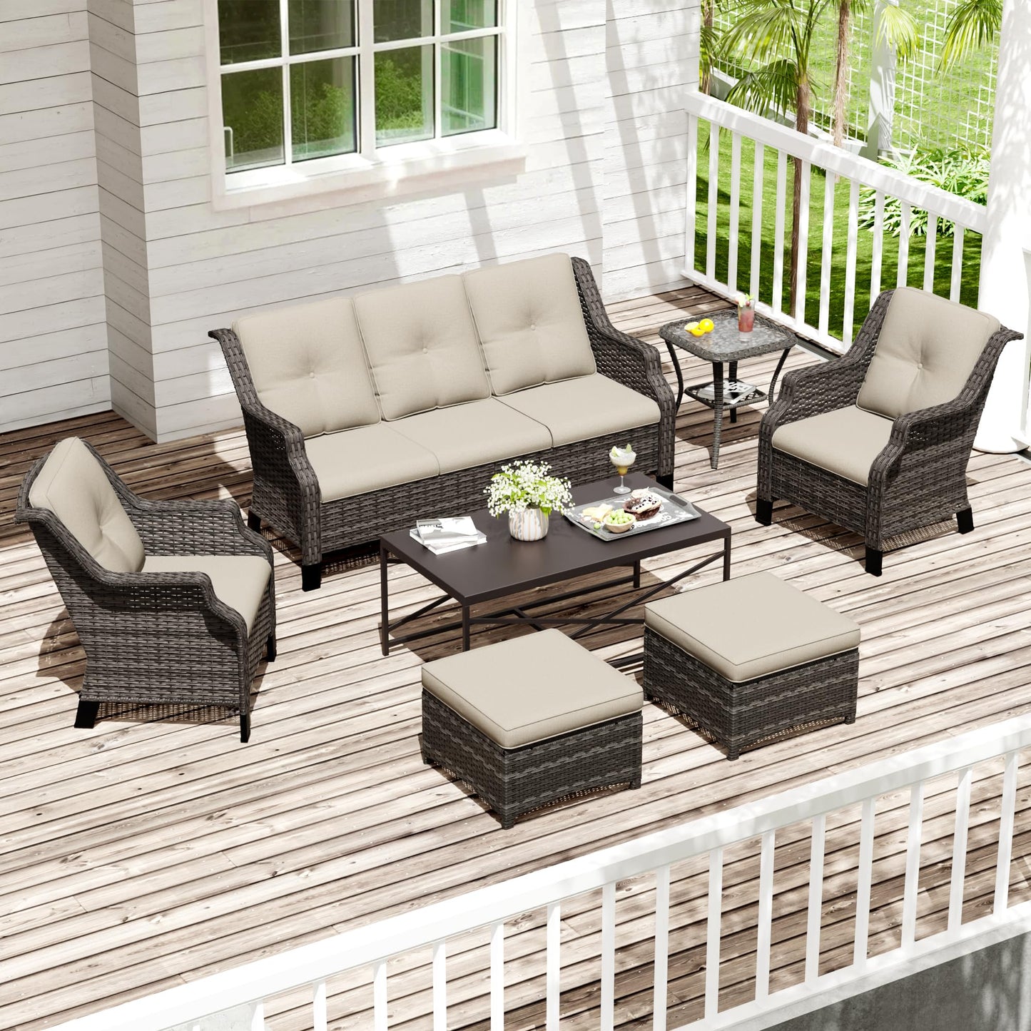 Outdoor Patio Loveseat, All-Weather 2-Seater Wicker Loveseat with Cushions, Outdoor Patio Love Seat Sofa for Garden, Balcony and Deck