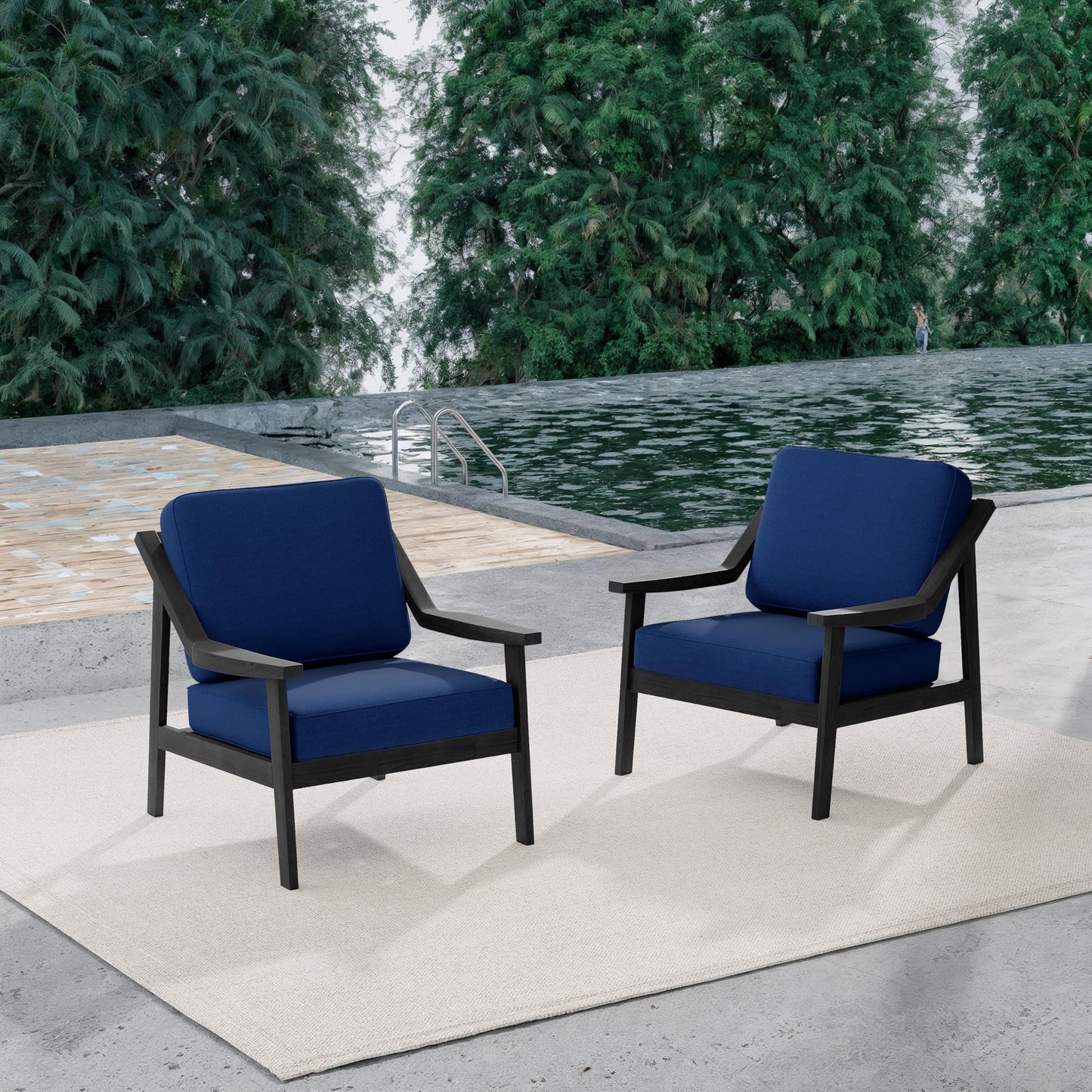Outdoor Patio Furniture Set, 2 Piece Outdoor Patio Sofa Armchairs with Washable Thick Cushions, All-Weather Solid Wood Patio Bistro Set for Porch, Balcony, Natural Frame & Beige Cushion