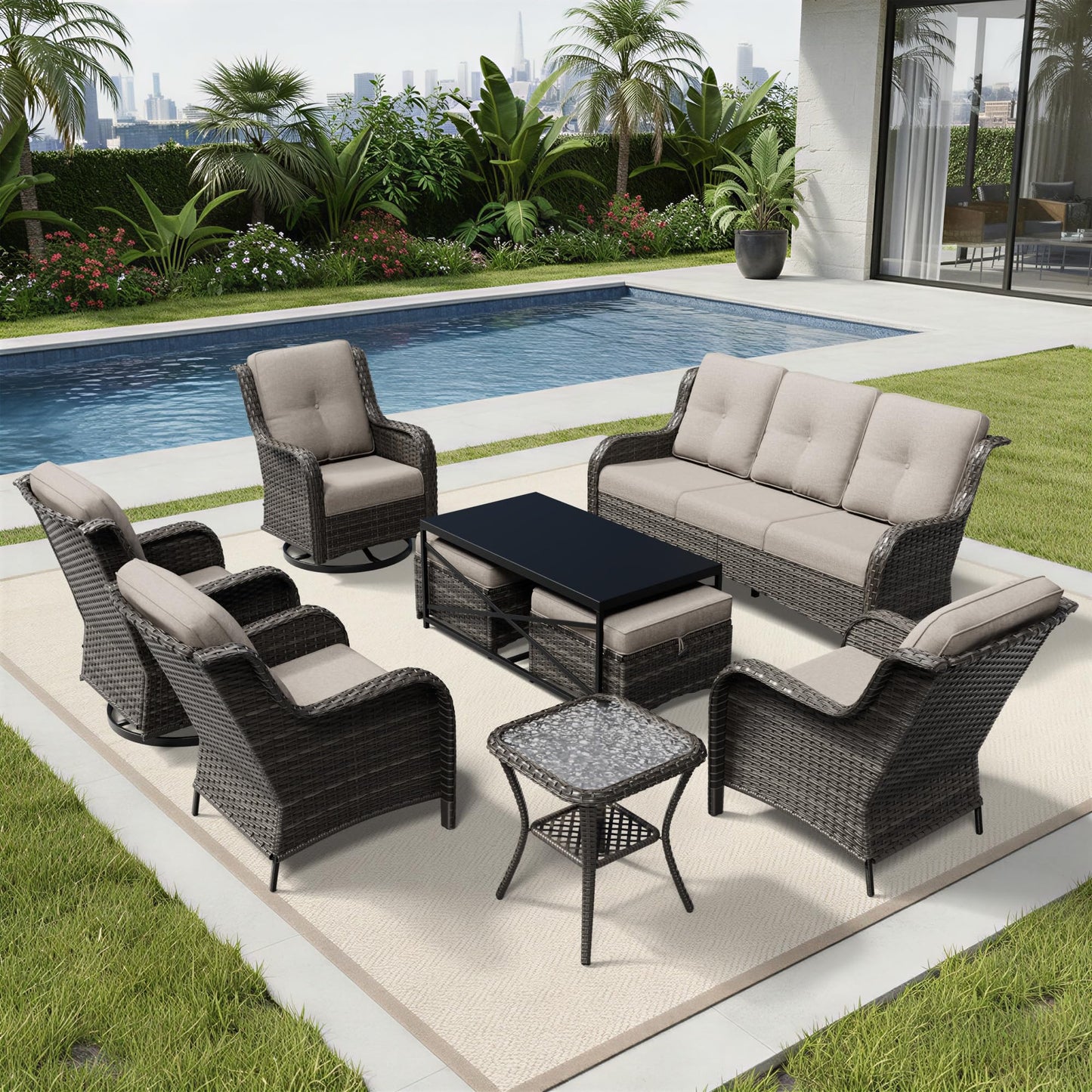Joyside Patio Chairs Set of 2, Wicker Patio Furniture with High Back, Deep Seating, Wide Armrest, Thickened Cushions, Outdoor Rattan Furniture for Deck, Porch Use
