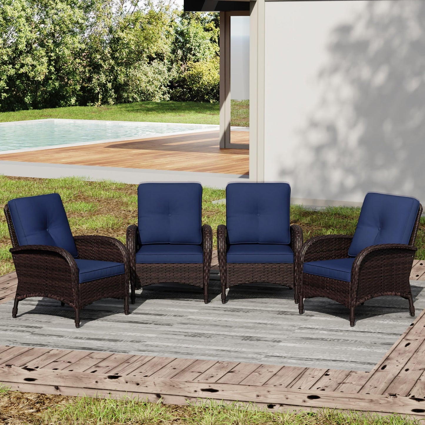 Joyside Wicker Patio Chairs Set of 2, Rattan Outdoor Furniture with Thickened Cushions, High Back, Deep Seating, Wide Armrest, Outdoor Chairs for Porch, Deck