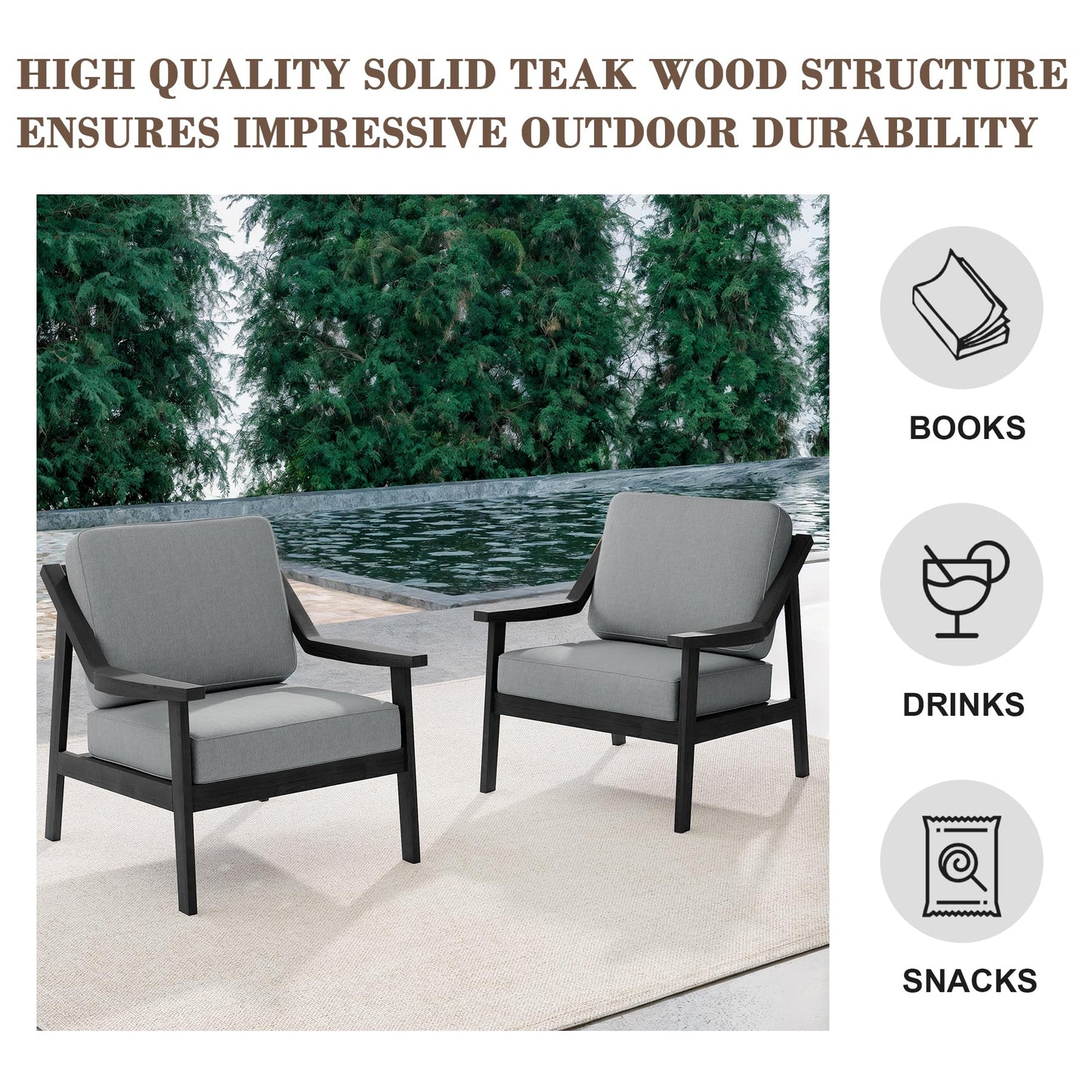 Outdoor Patio Furniture Set, 2 Piece Outdoor Patio Sofa Armchairs with Washable Thick Cushions, All-Weather Solid Wood Patio Bistro Set for Porch, Balcony, Natural Frame & Beige Cushion