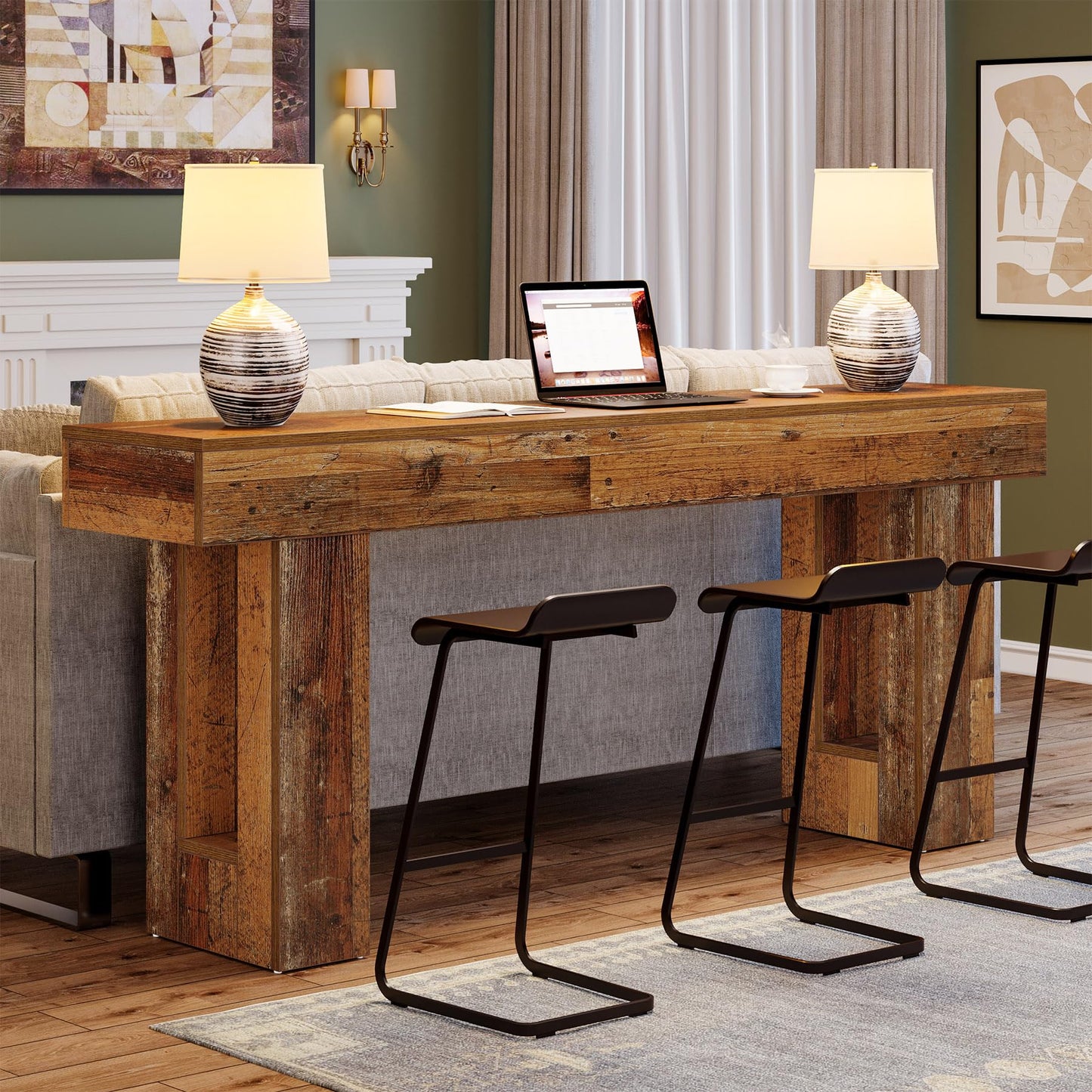 Tribesigns Farmhouse Console Table, 63-Inch Long Narrow Sofa Table Behind The Couch, Wooden Rectangular Entryway Table for Entrance, Hallway, Living Room (Natural)