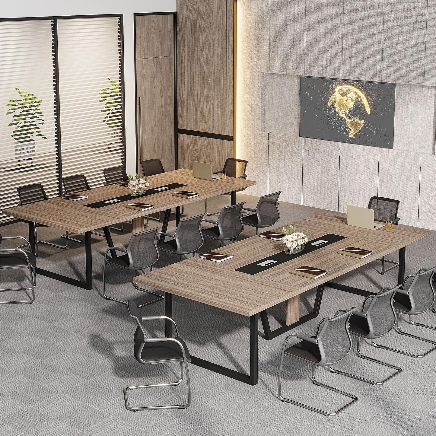 Tribesigns 8FT Conference Table, 94.49 L x 47.24 W x 29.53 H Inches Large Meeting Podcast Table for 10 People, Business Style Wooden Training Table with Strong Metal Frame for Office Conference