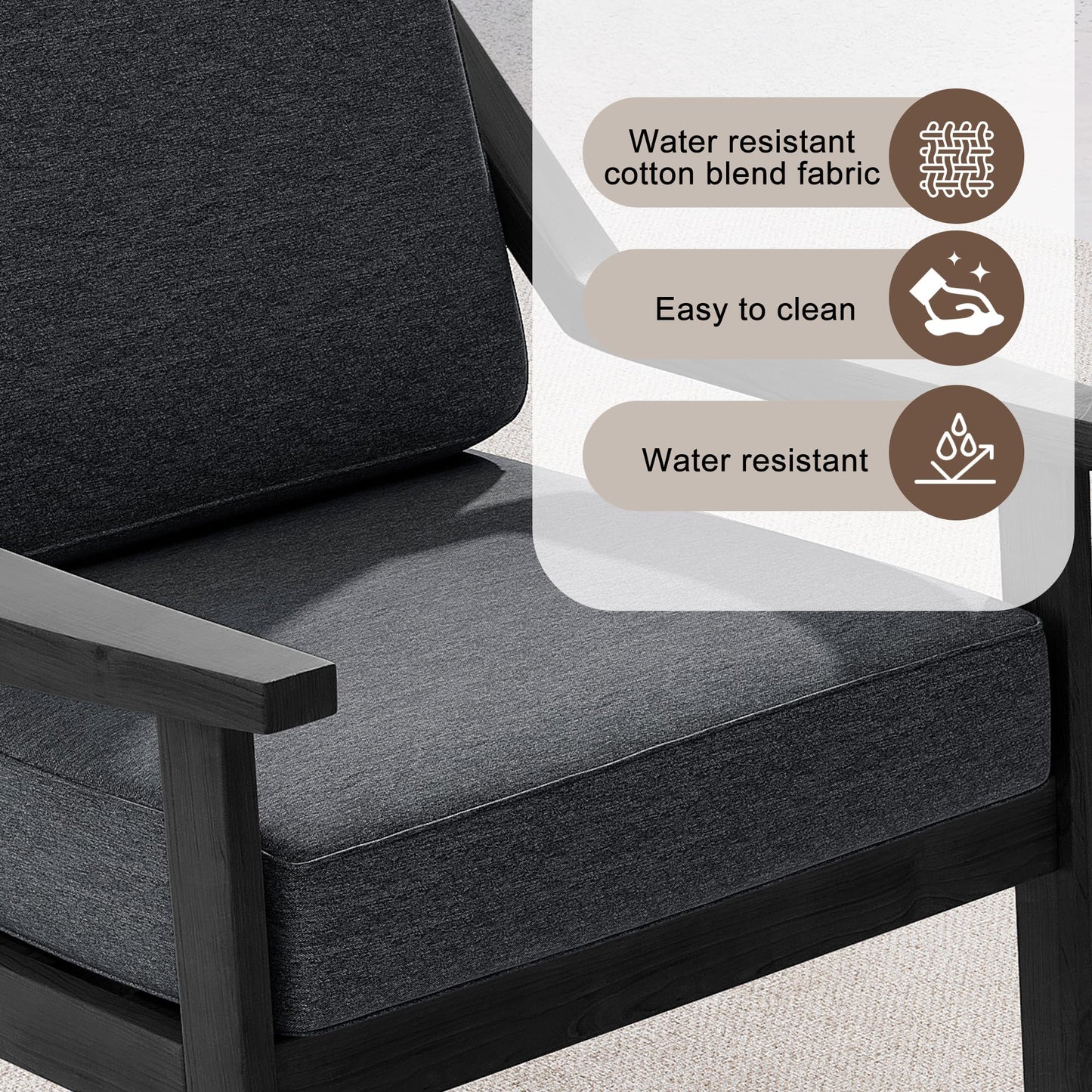 Outdoor Patio Furniture Set, 2 Piece Outdoor Patio Sofa Armchairs with Washable Thick Cushions, All-Weather Solid Wood Patio Bistro Set for Porch, Balcony, Natural Frame & Beige Cushion
