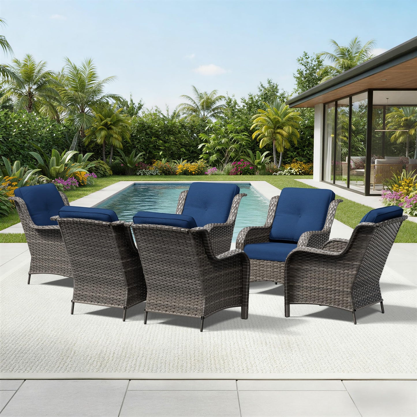 Joyside Patio Chairs Set of 2, Wicker Patio Furniture with High Back, Deep Seating, Wide Armrest, Thickened Cushions, Outdoor Rattan Furniture for Deck, Porch Use