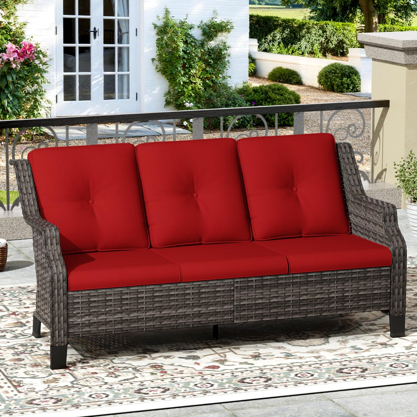 Outdoor Patio Loveseat, All-Weather 2-Seater Wicker Loveseat with Cushions, Outdoor Patio Love Seat Sofa for Garden, Balcony and Deck