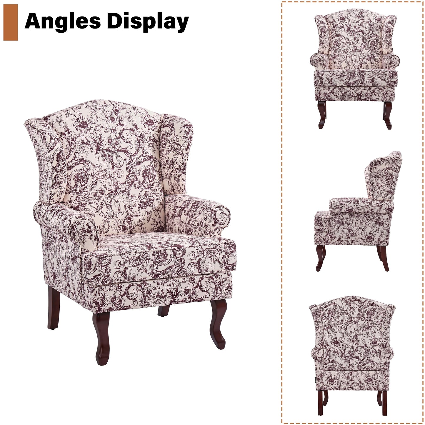 High Back Accent Chair, Comfy Upholstered Fabric Armchair for Living Room, Mid Century Modern Club Accent Chair with Curved Armrests and Solid Legs, Single Sofa Reading Chair for Bedroom, Cranberry