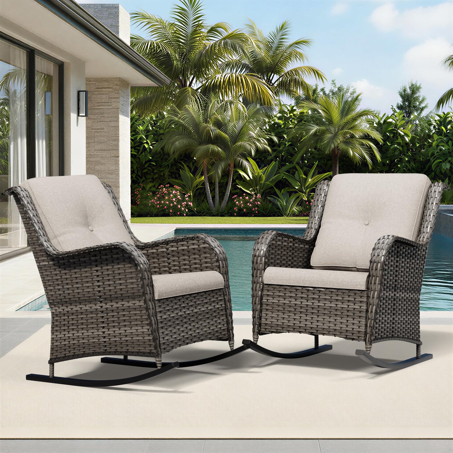 Joyside Patio Chairs Set of 2, Wicker Patio Furniture with High Back, Deep Seating, Wide Armrest, Thickened Cushions, Outdoor Rattan Furniture for Deck, Porch Use