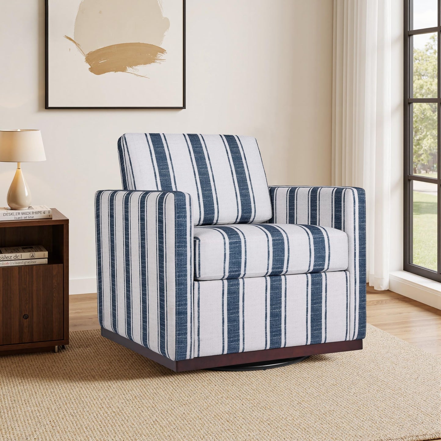 Faux Leather Swivel Accent Chairs Set of 2, 360° Swivel Upholstered Club Armchairs for Living Room, 31" Wide Square Single Sofa Reading Chair with Deep Seat, Metal Swivel Base, Navy