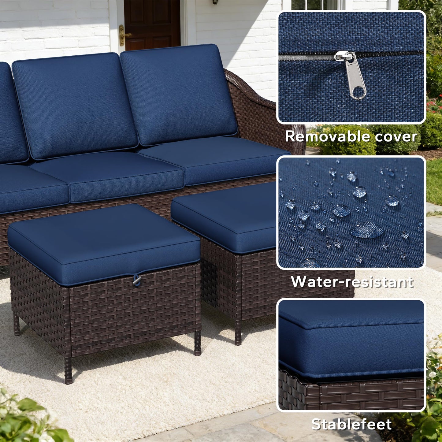 55 inch Outdoor Wicker 2 Seater Sofa, All-Weather Use Patio Rattan Loveseat with Seat and Back Cushion, Ideal for Porch, Backyard, Balcony, Poolside, Blue