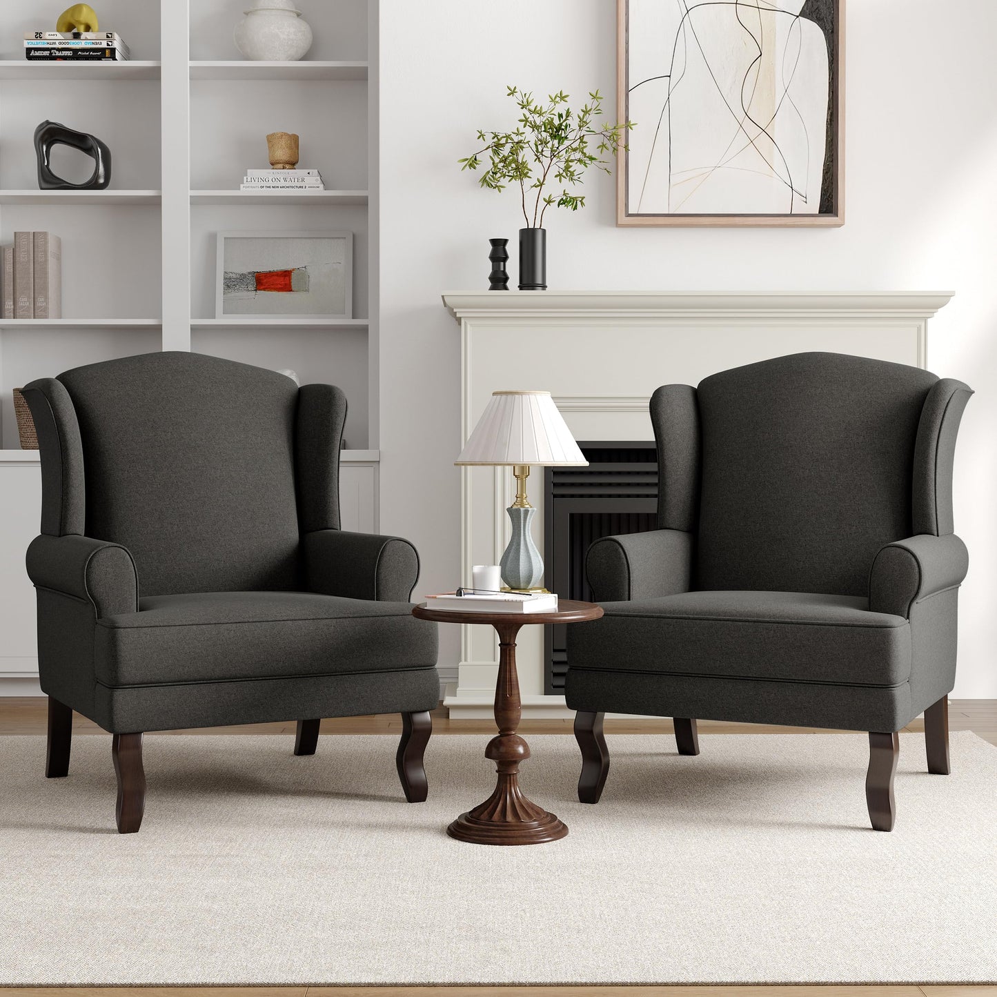 High Back Accent Chair, Comfy Upholstered Fabric Armchair for Living Room, Mid Century Modern Club Accent Chair with Curved Armrests and Solid Legs, Single Sofa Reading Chair for Bedroom, Cranberry