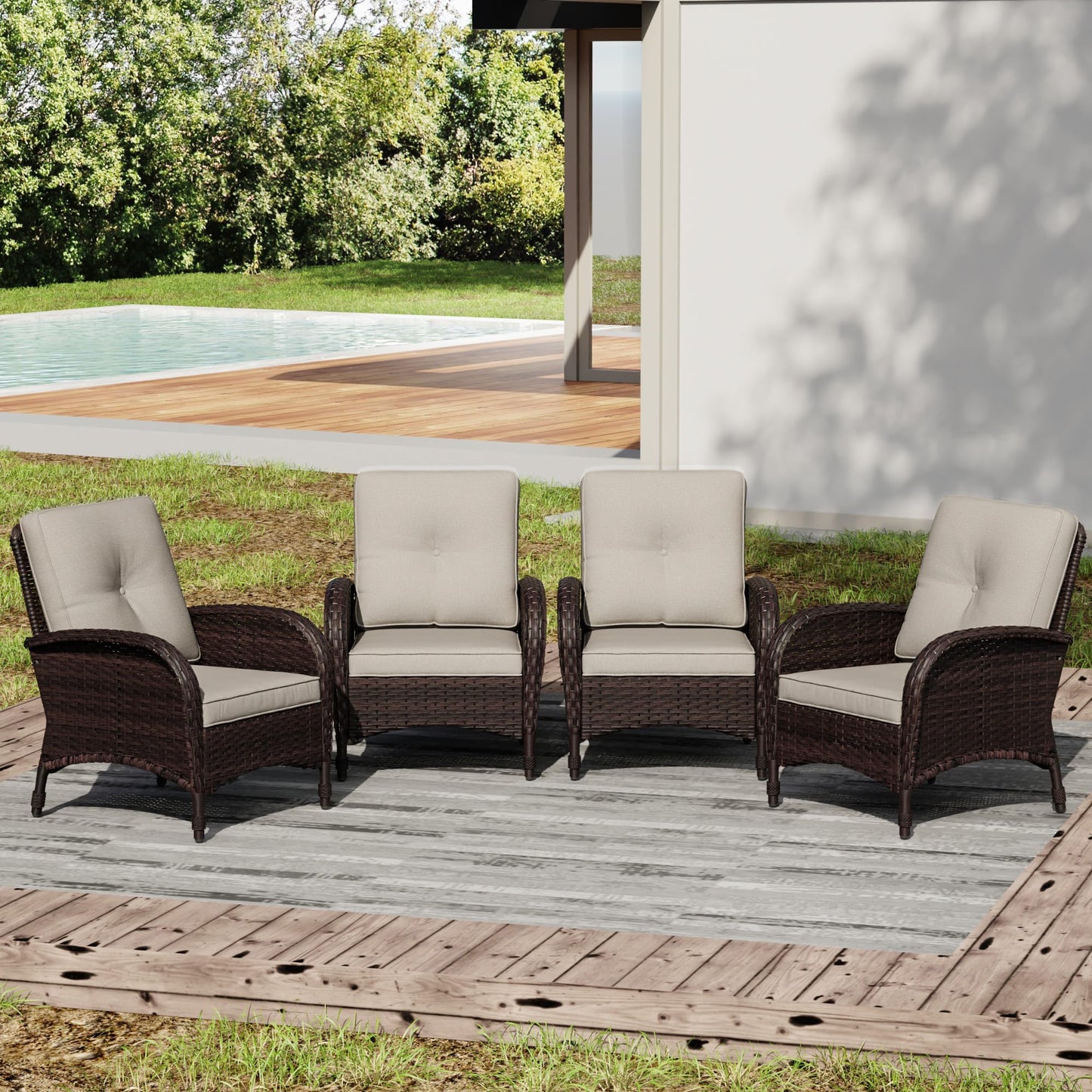 Joyside Wicker Patio Chairs Set of 2, Rattan Outdoor Furniture with Thickened Cushions, High Back, Deep Seating, Wide Armrest, Outdoor Chairs for Porch, Deck