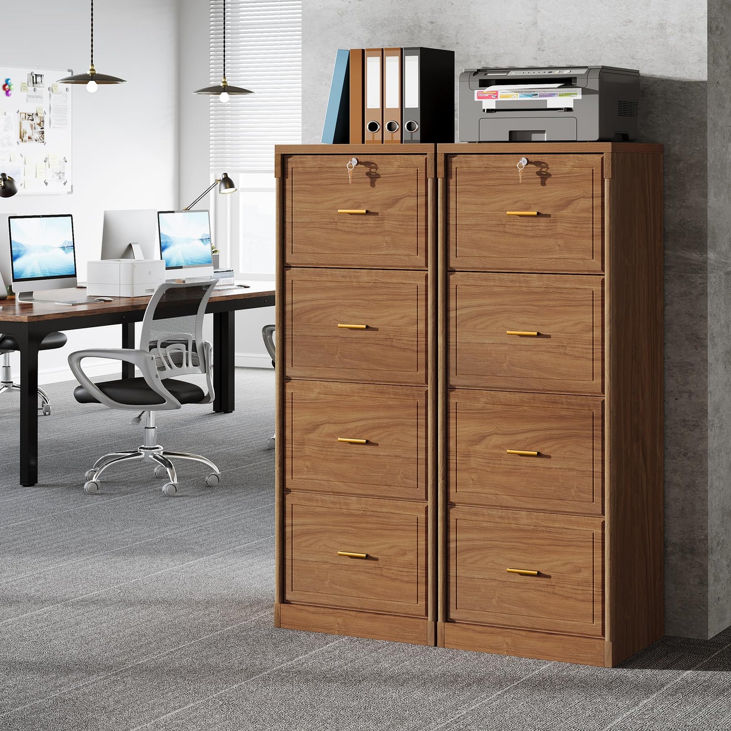 Tribesigns 4-Drawer File Cabinet with Lock, Locked File Cabinet with Key, Tall Wooden Filing Cabinets for Home Office, Vertical Office Storage for Legal Size/Letter/A4/Files, Brown