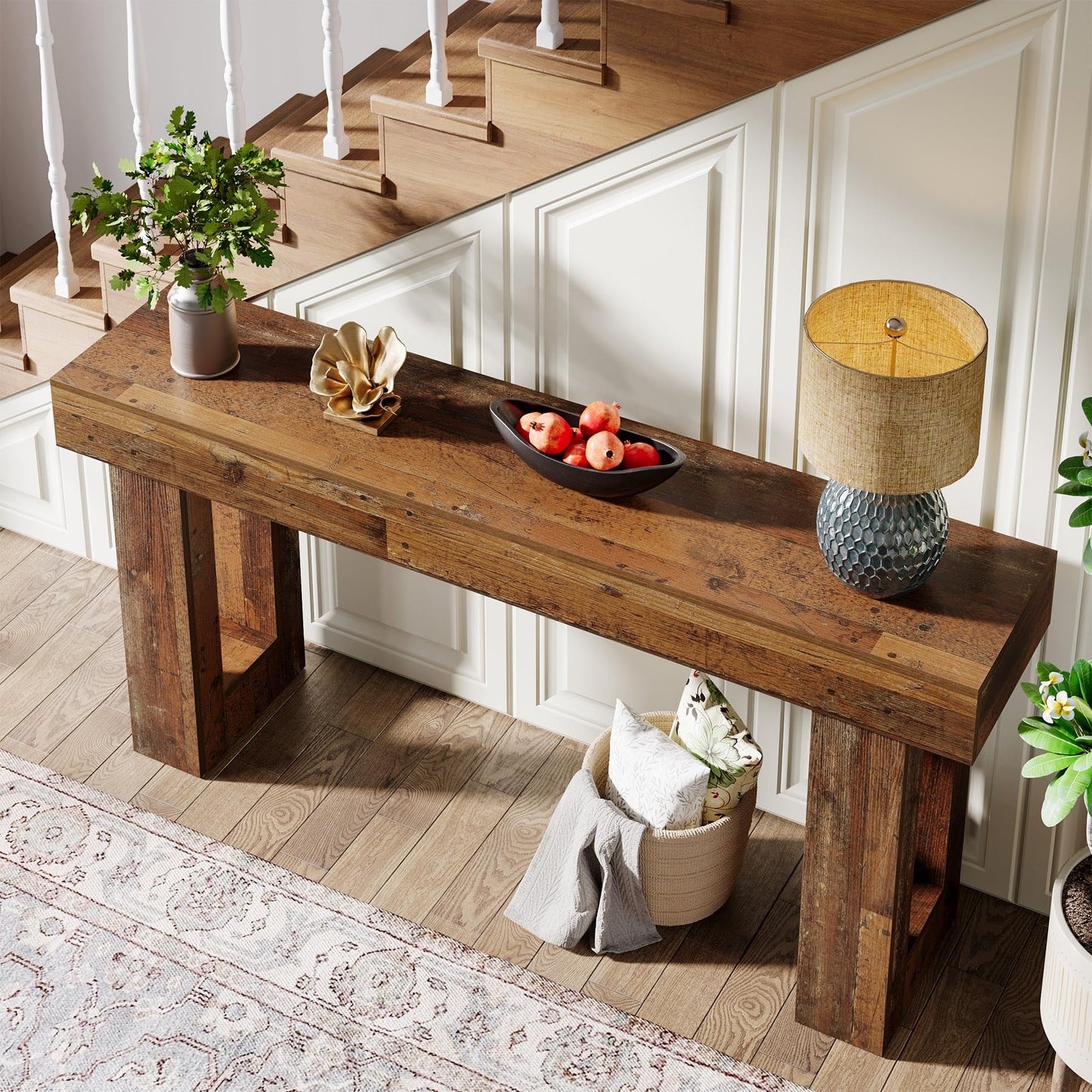Tribesigns Farmhouse Console Table, 63-Inch Long Narrow Sofa Table Behind The Couch, Wooden Rectangular Entryway Table for Entrance, Hallway, Living Room (Natural)