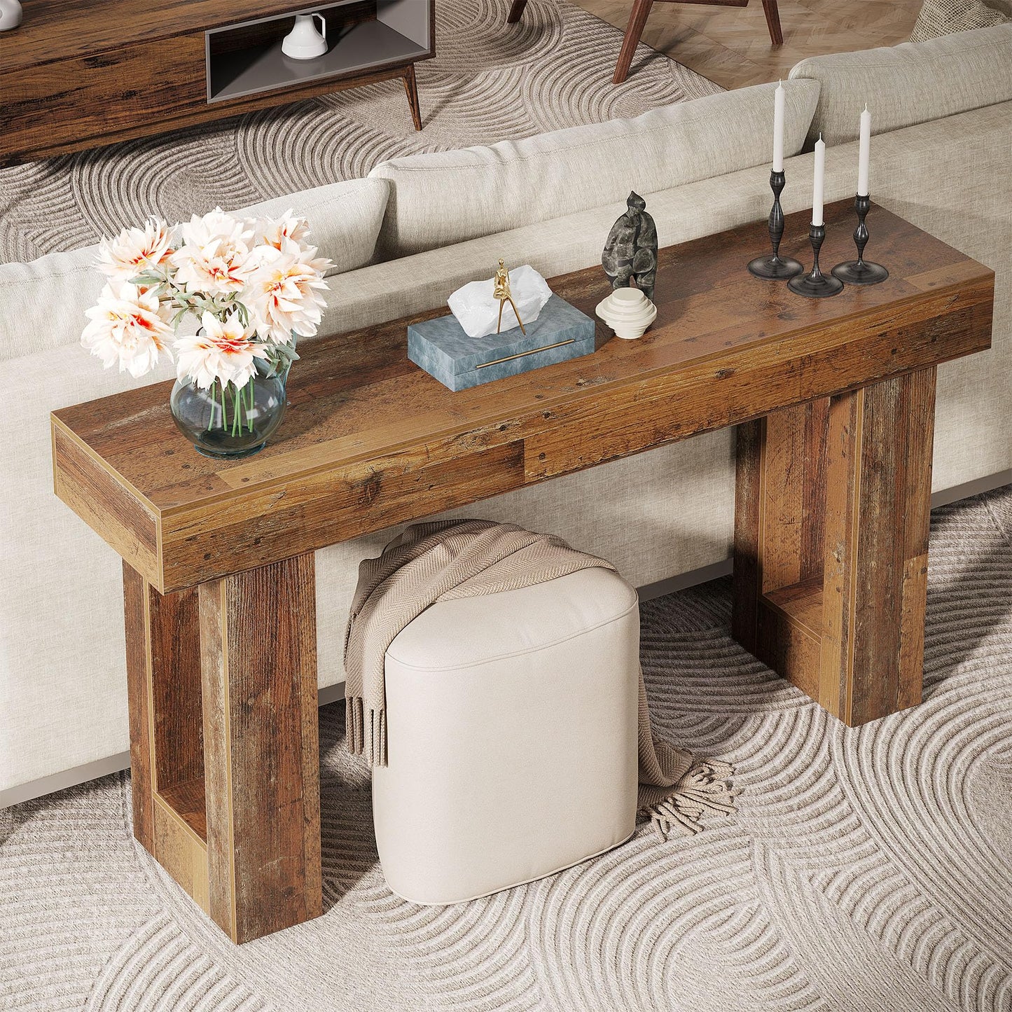 Tribesigns 63-Inch Long Console Table, Wooden Rectangular Sofa Table Behind The Couch, Farmhouse Entryway Table for Entrance, Hallway, Living Room (Natural)