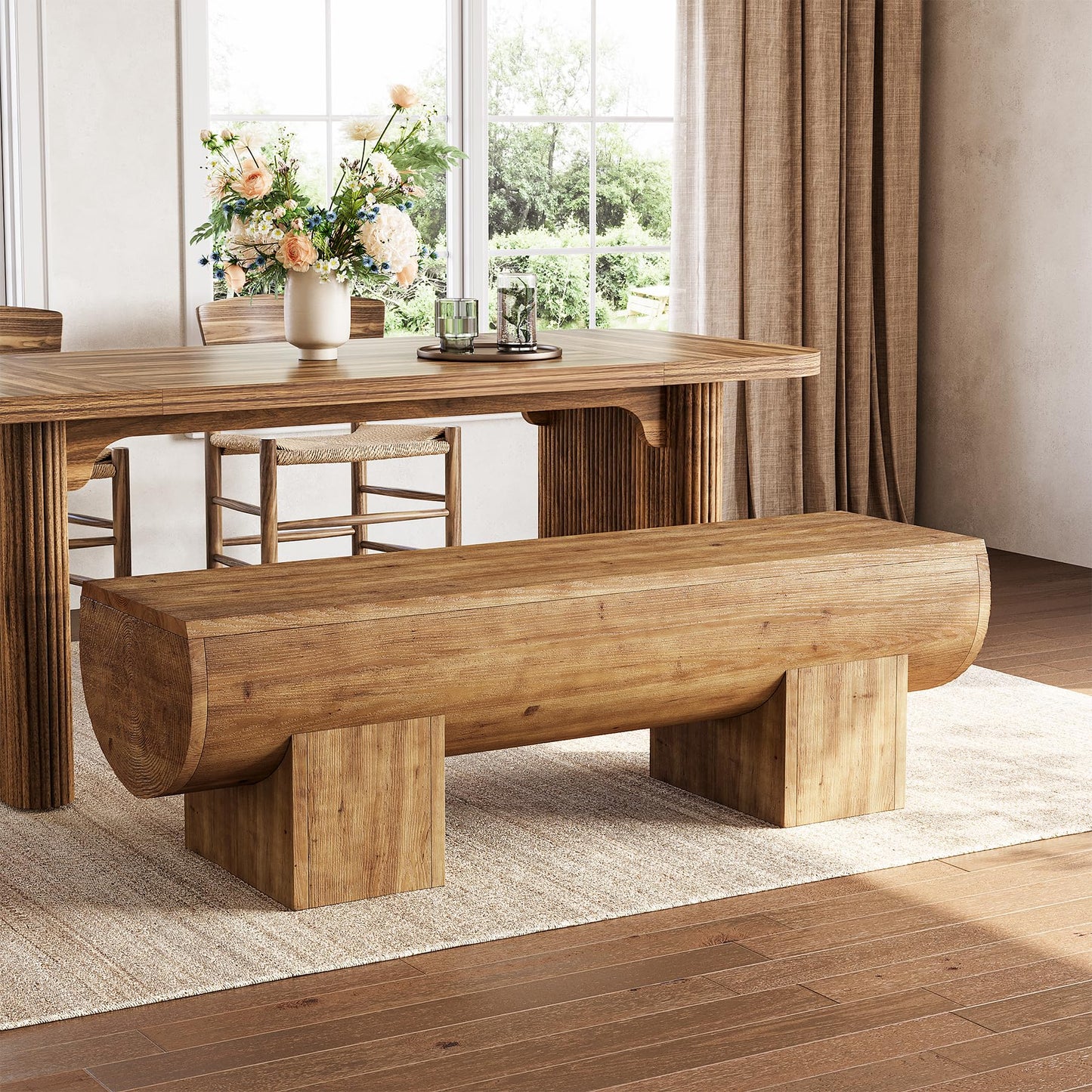 Solid Wood Dining Bench, 47" Farmhouse Indoor Entryway Shoe Bench, Kitchen Bench for Dining Room, Living Room, Hallway (1, Brown)