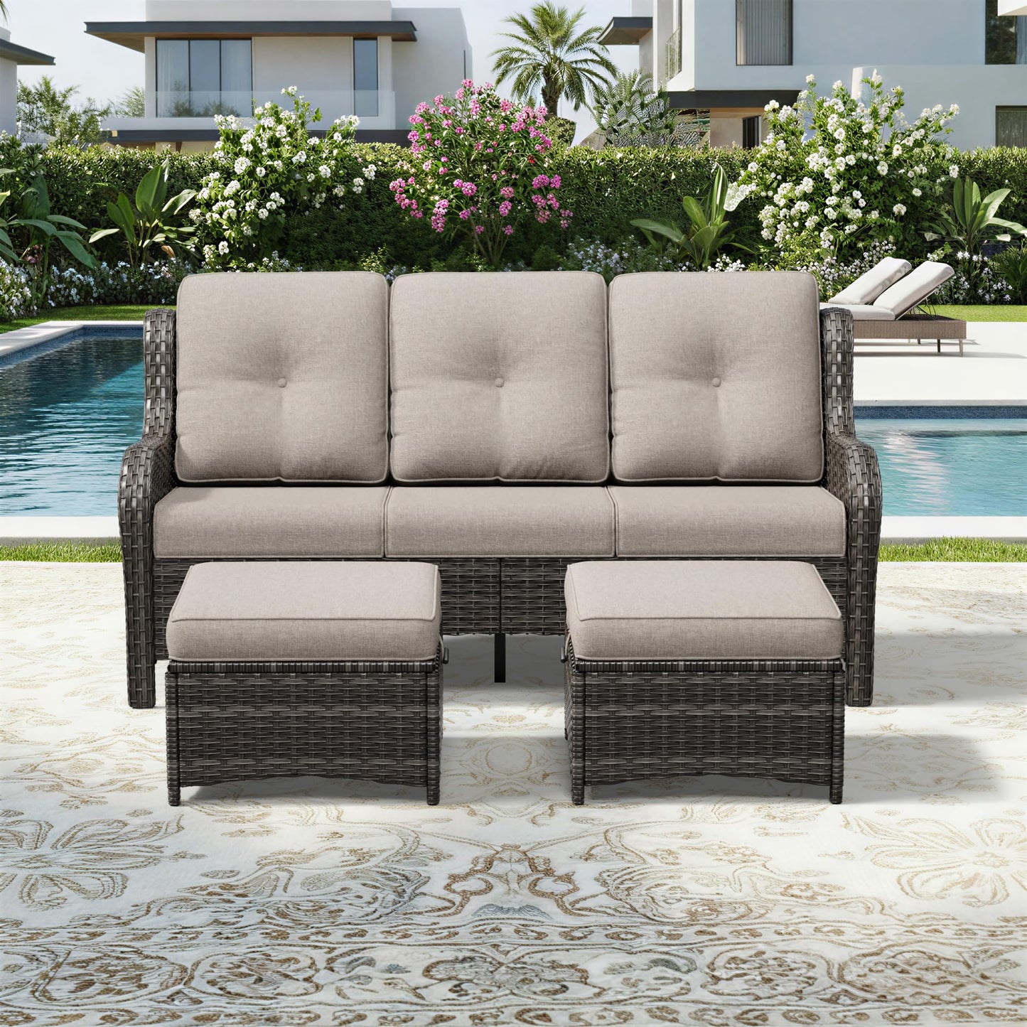 Joyside Outdoor Patio Couch, 3 Seater Outdoor Wicker Sofa with High Back, Deep Seating, Wide Armrest, Thickened Cushions, Patio Sofa for Deck, Porch Use