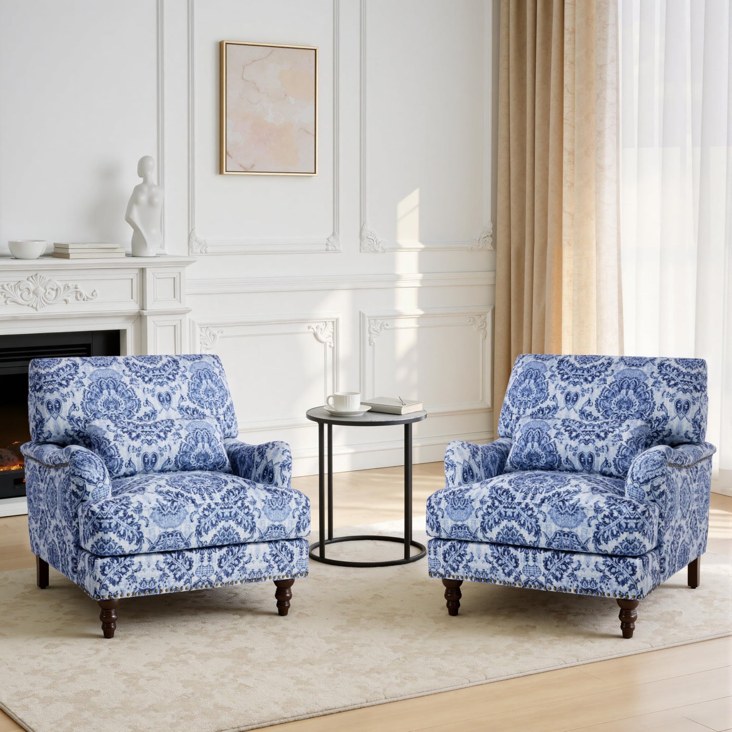 Accent Chair for Living Room, Upholstered Armchair with Nailhead Trim & Solid Wood Legs, Mid Century Modern Club Chair for Bedroom/Reading Room, Rococo Green