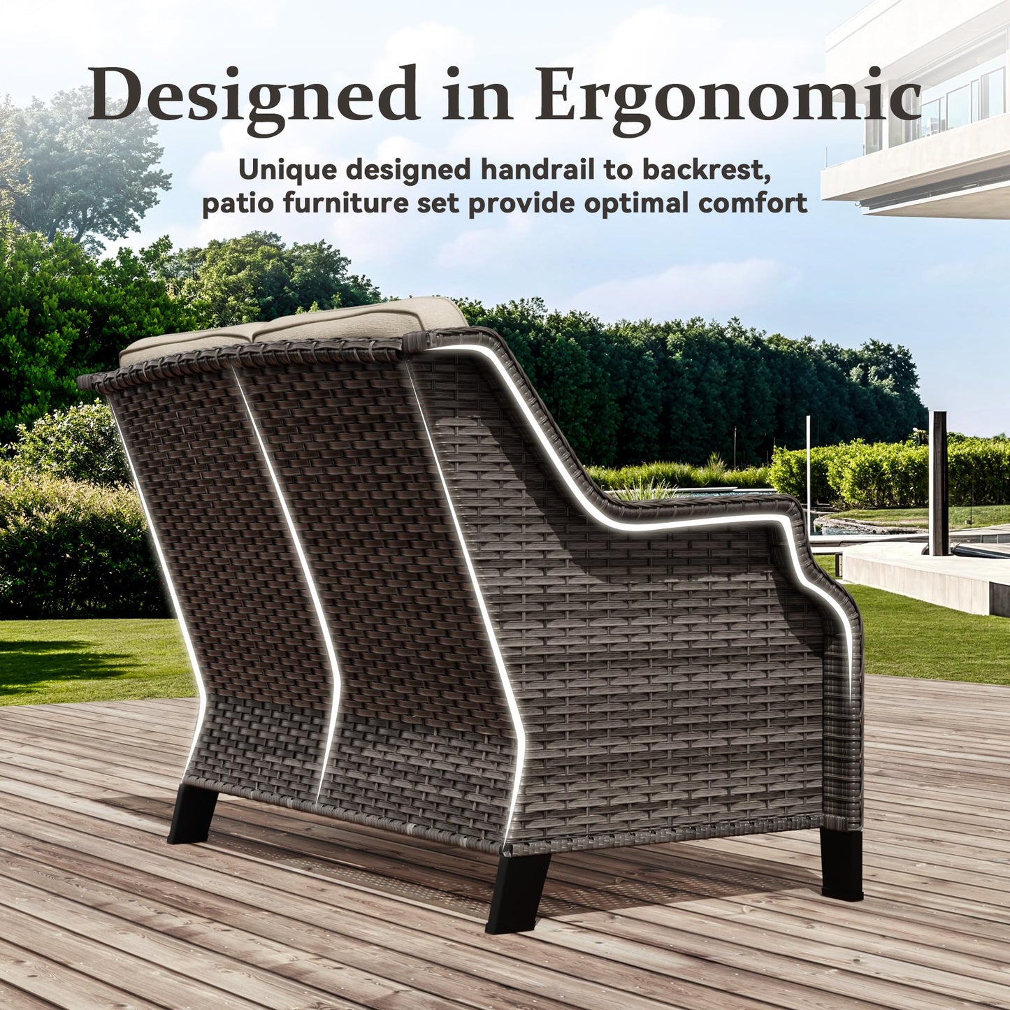 Outdoor Patio Loveseat, All-Weather 2-Seater Wicker Loveseat with Cushions, Outdoor Patio Love Seat Sofa for Garden, Balcony and Deck