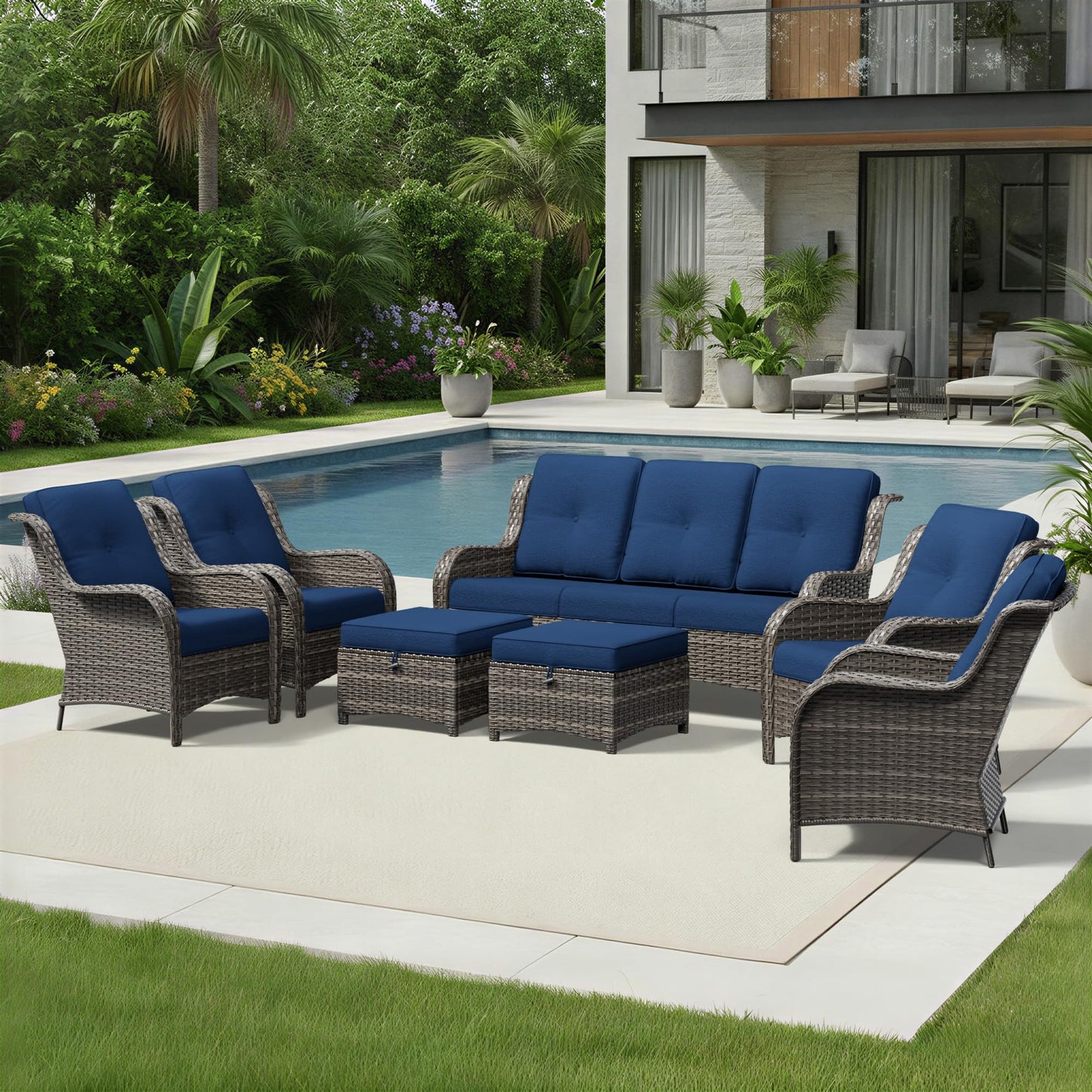 Joyside Patio Chairs Set of 2, Wicker Patio Furniture with High Back, Deep Seating, Wide Armrest, Thickened Cushions, Outdoor Rattan Furniture for Deck, Porch Use